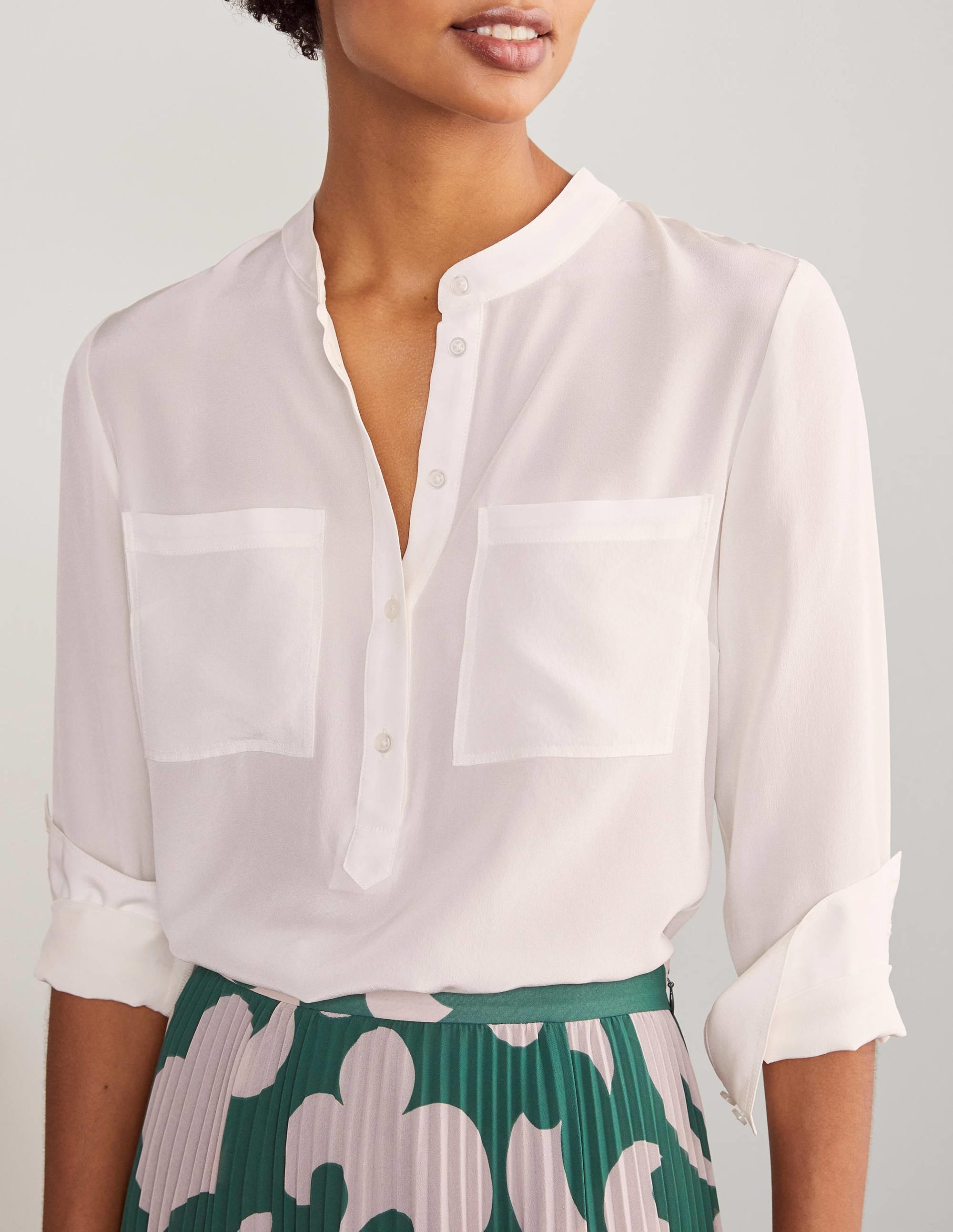 Silk Collarless Blouse-Ivory - Image 4