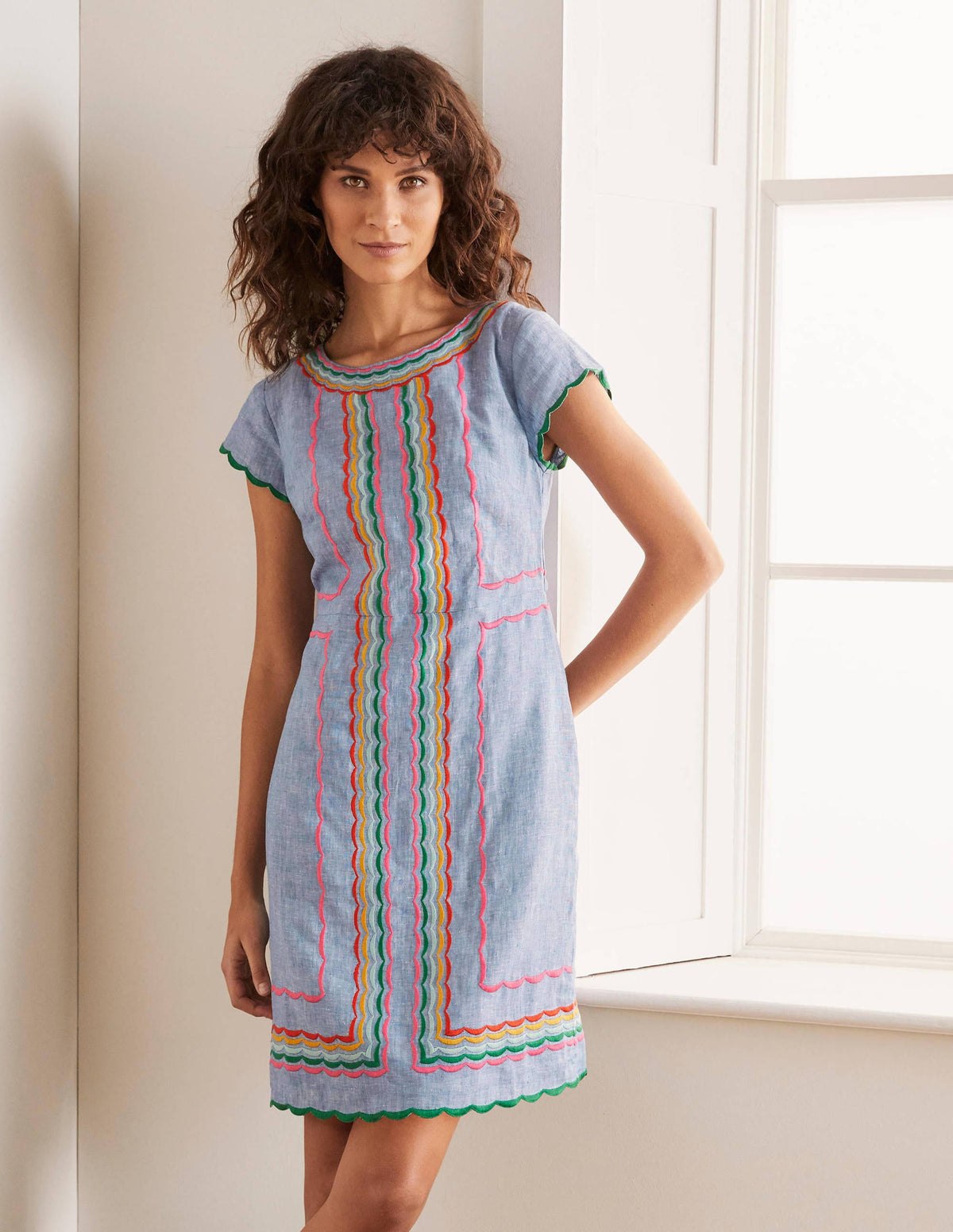 Laura Linen Embroidered Dress-Light Chambray - Image 4