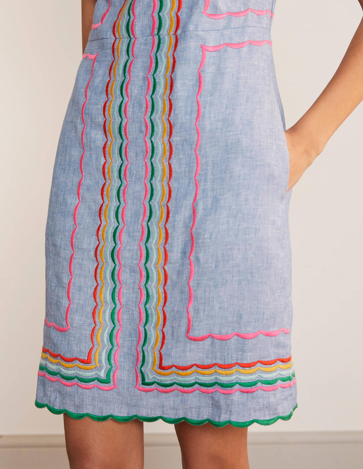 Laura Linen Embroidered Dress-Light Chambray-3