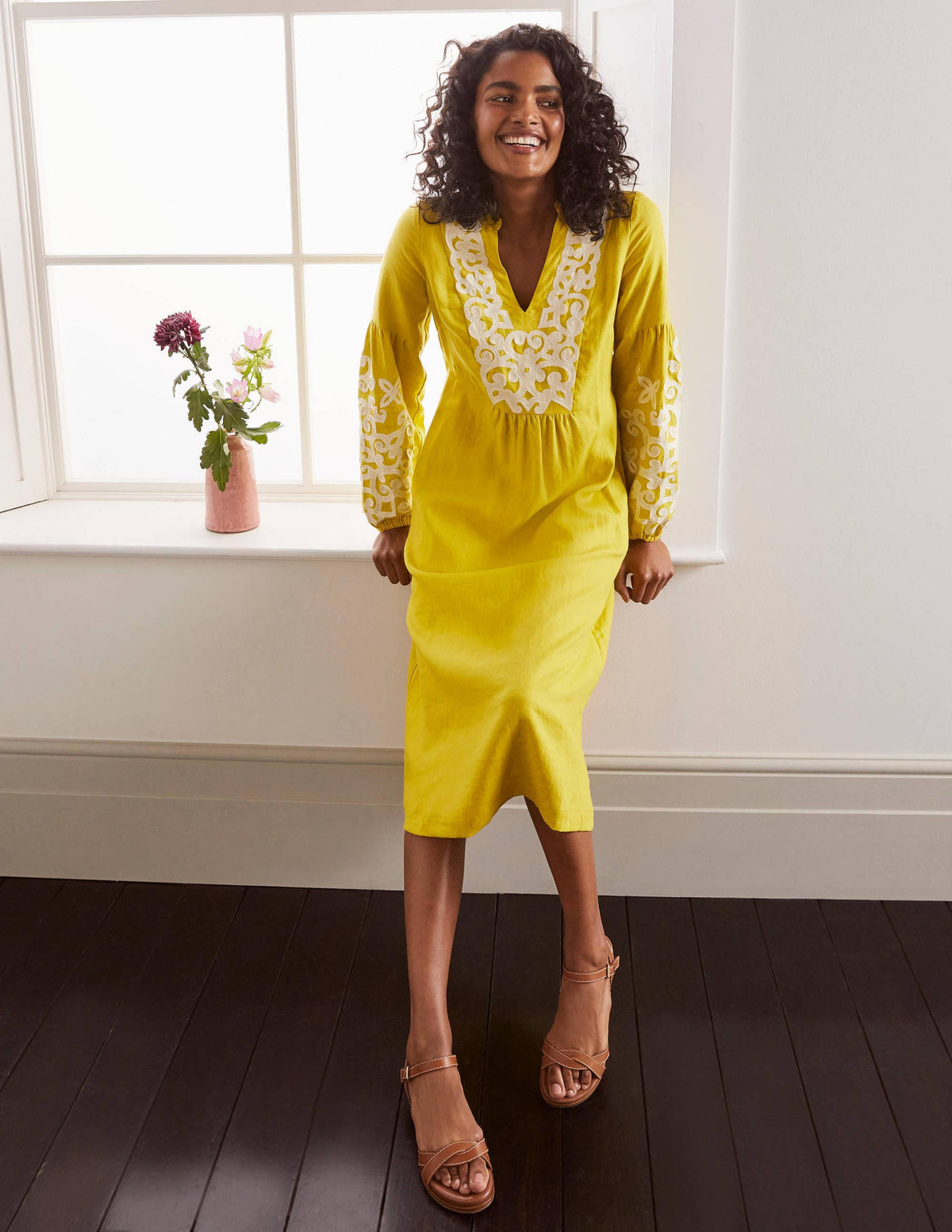 Leonie Linen Dress-Chartreuse-4