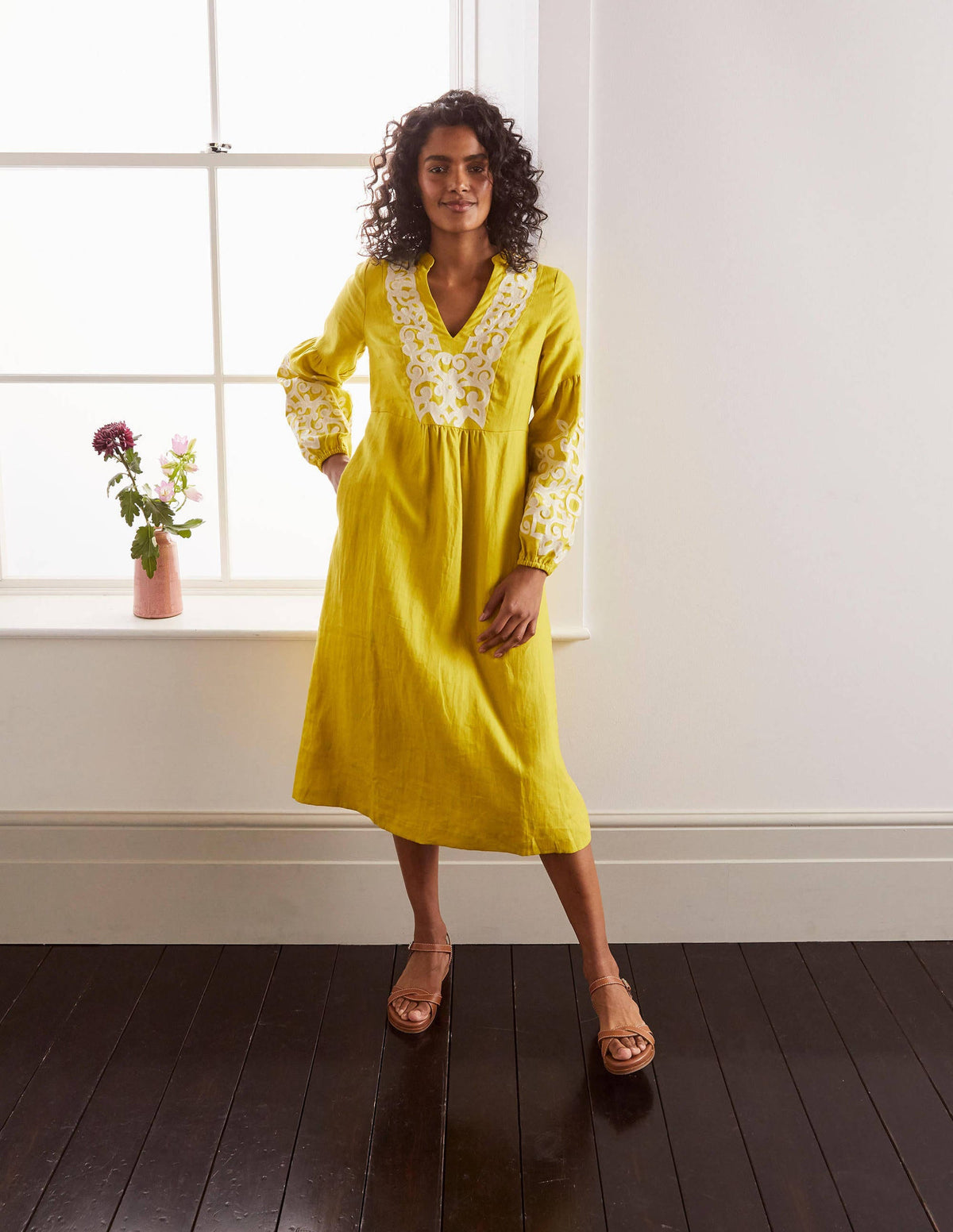 Leonie Linen Dress-Chartreuse-1