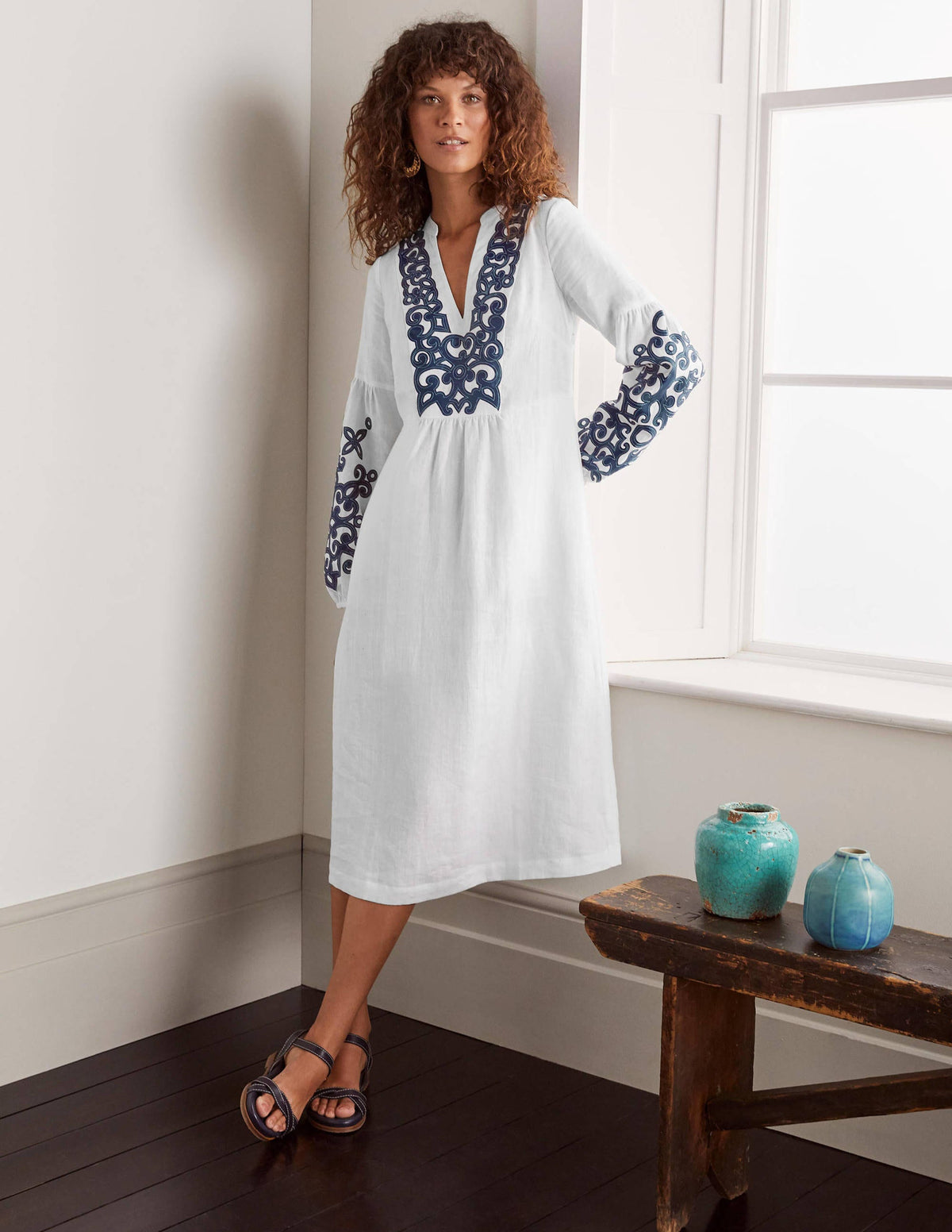 Leonie Linen Dress-White-5