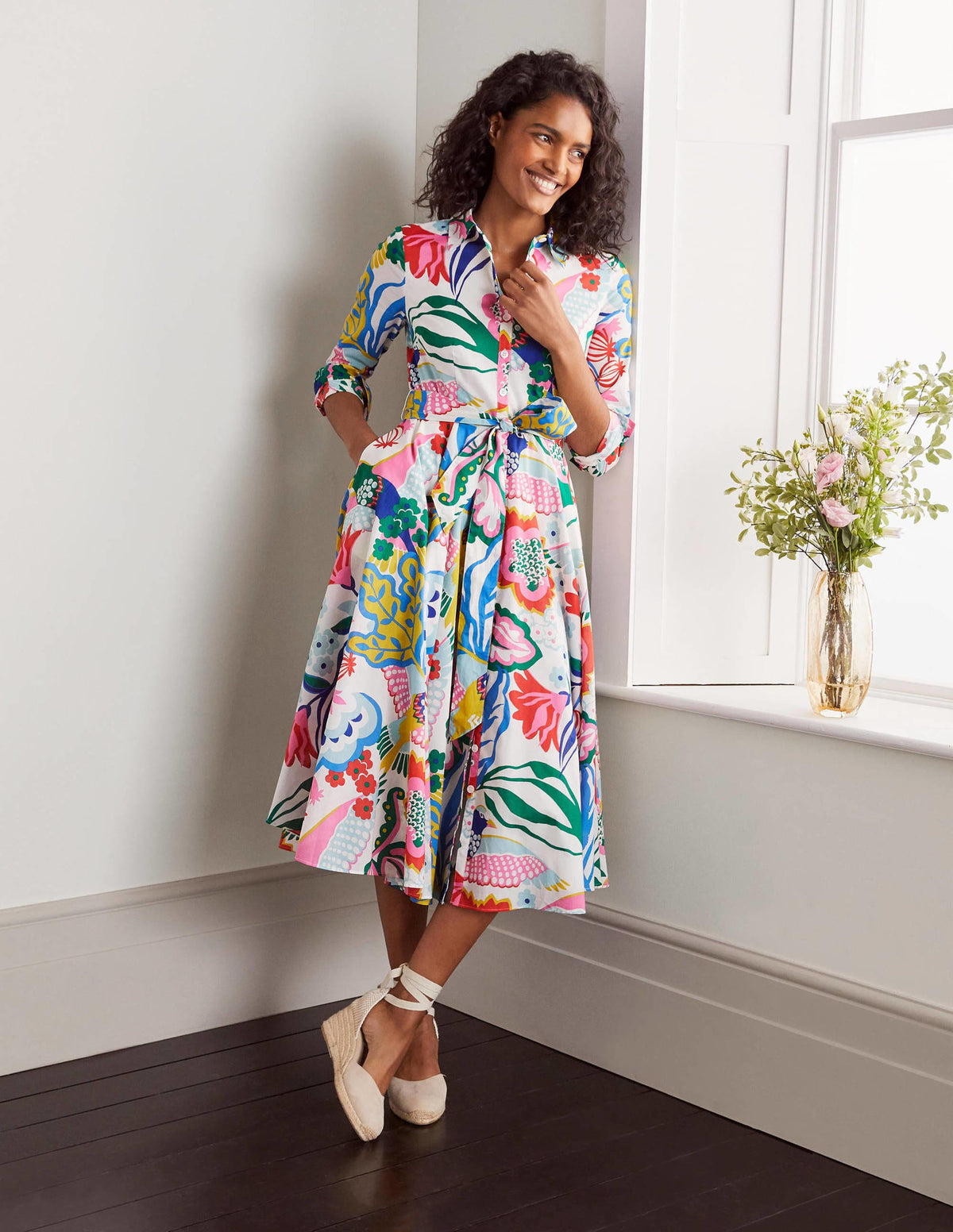 Kitty Midi Shirt Dress-Ivory, Exotic Escape - Image 1