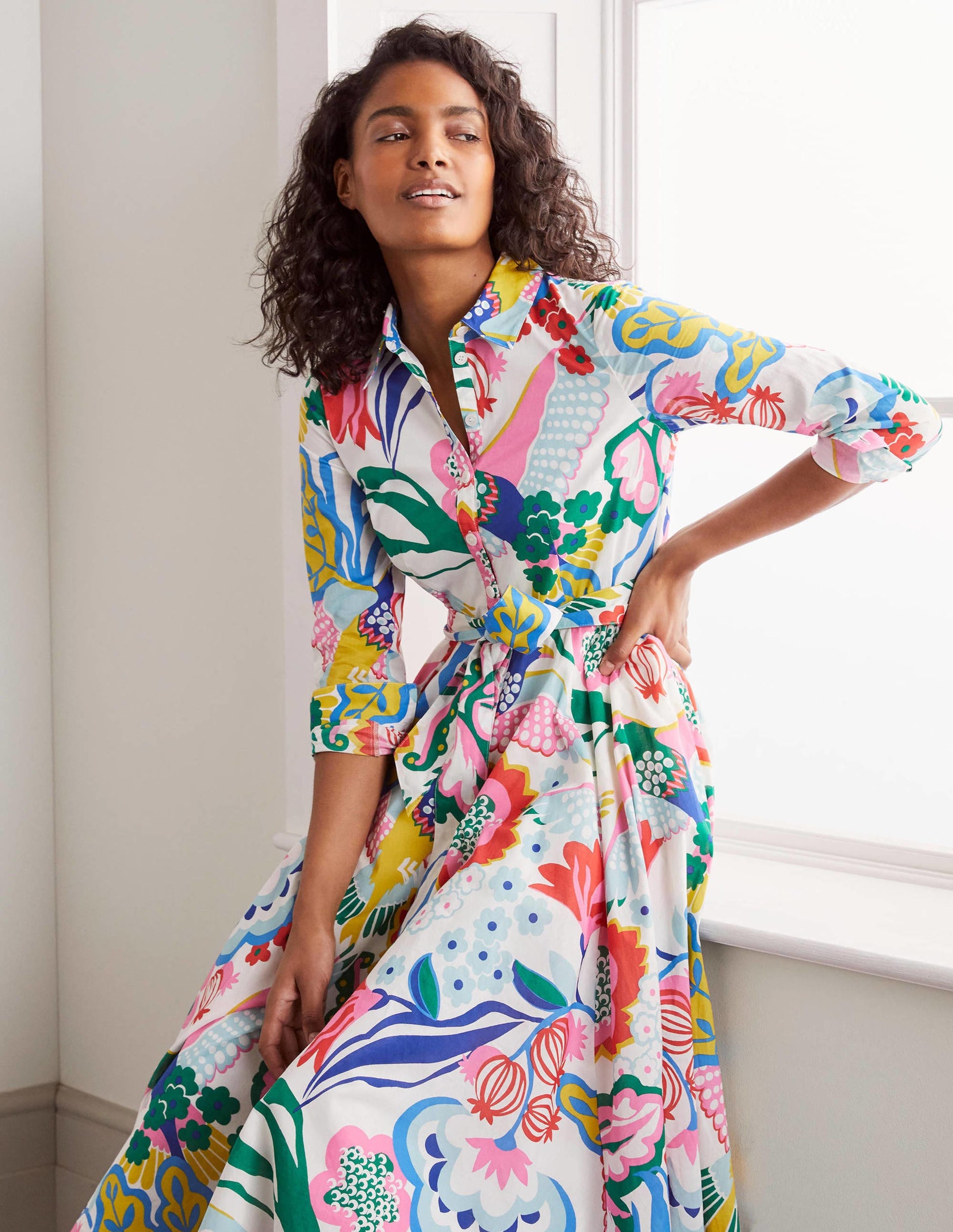 Kitty Midi Shirt Dress-Ivory, Exotic Escape-2