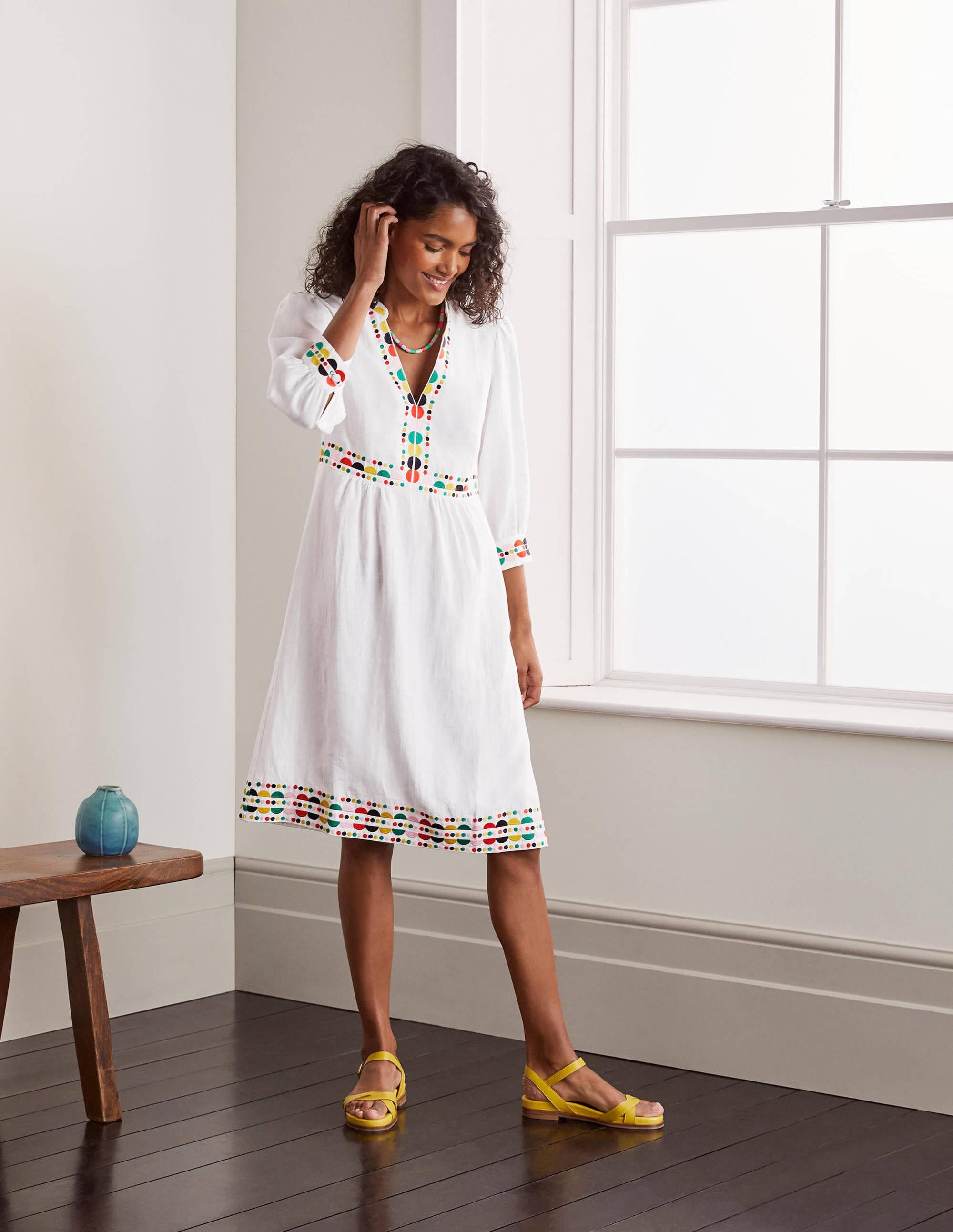 Dakota Embroidered Linen Dress-White - Image 4