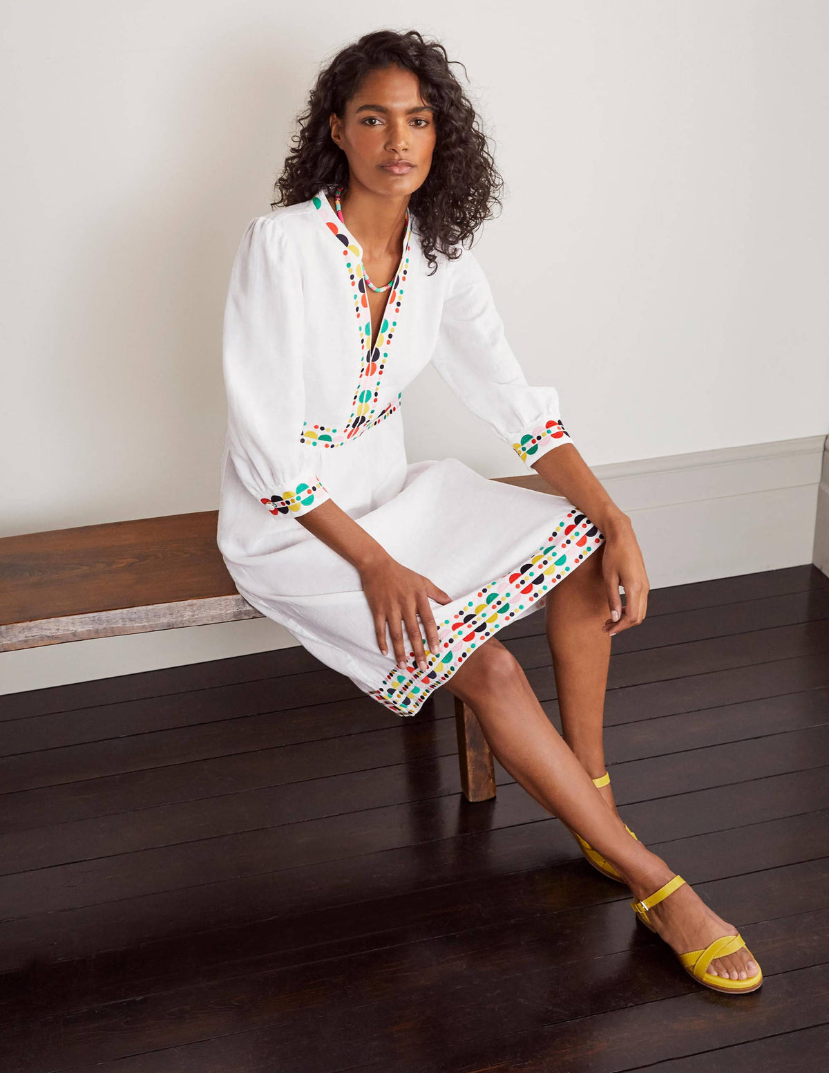 Dakota Embroidered Linen Dress-White-1
