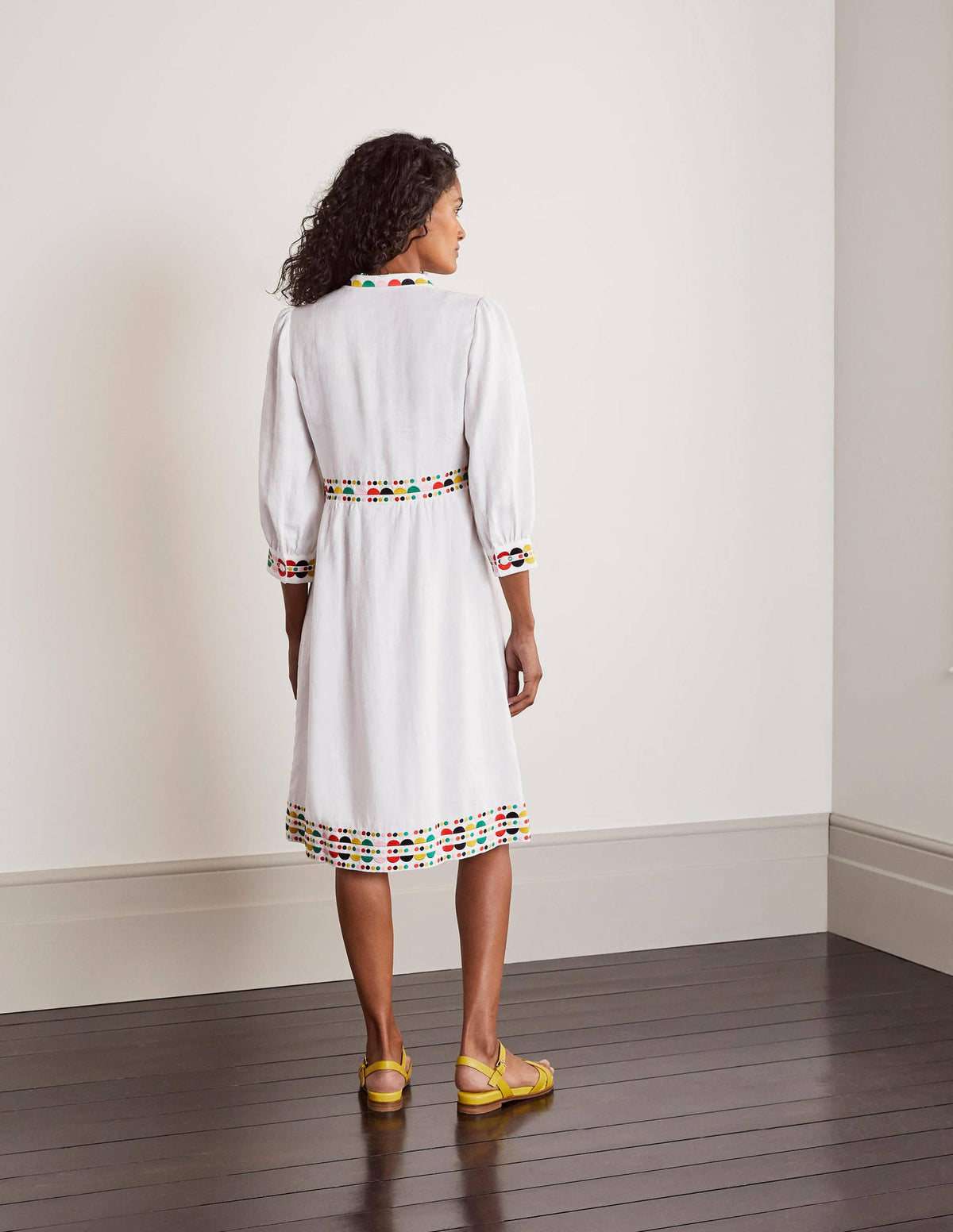 Dakota Embroidered Linen Dress-White - Image 2