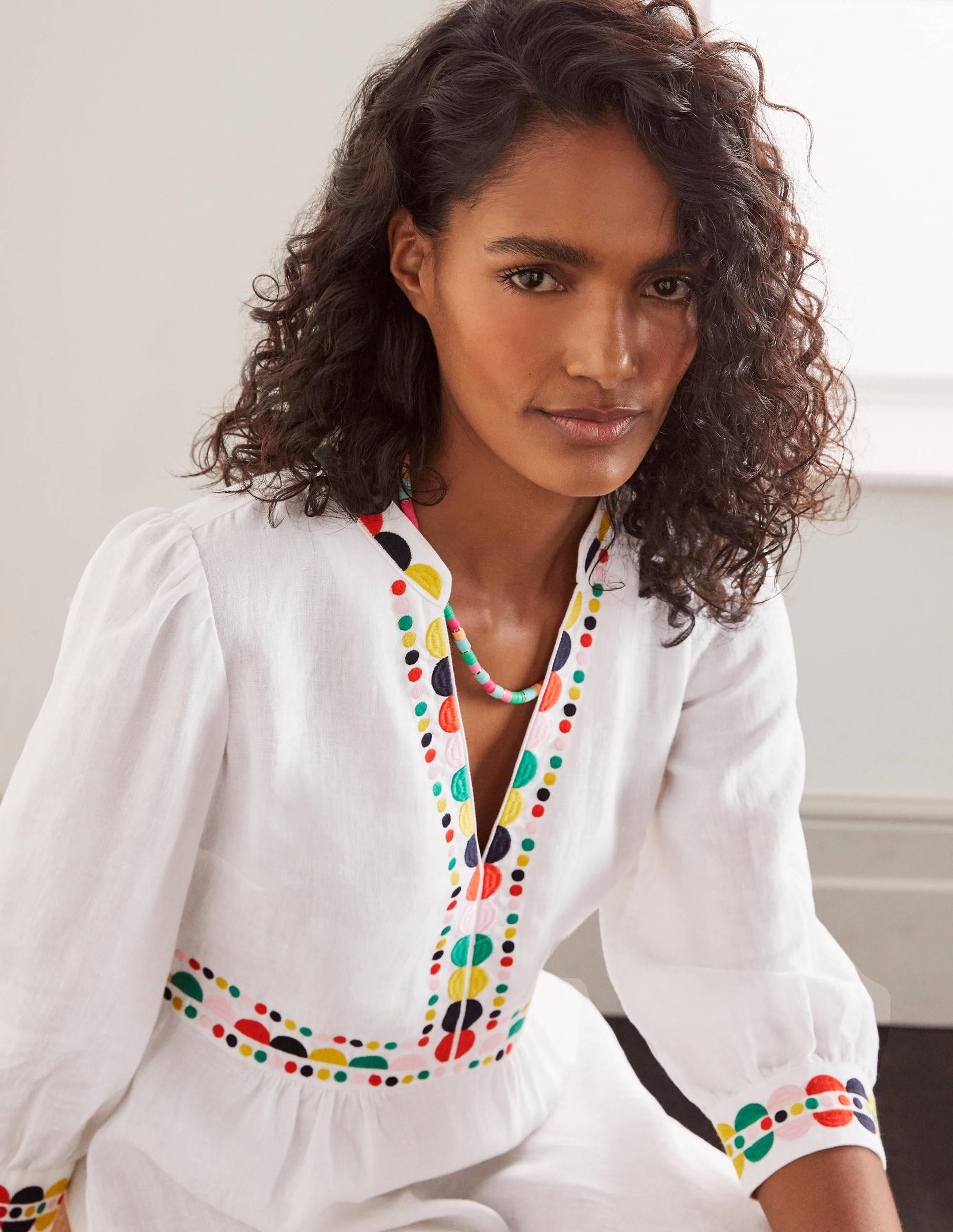 Dakota Embroidered Linen Dress-White - Image 3