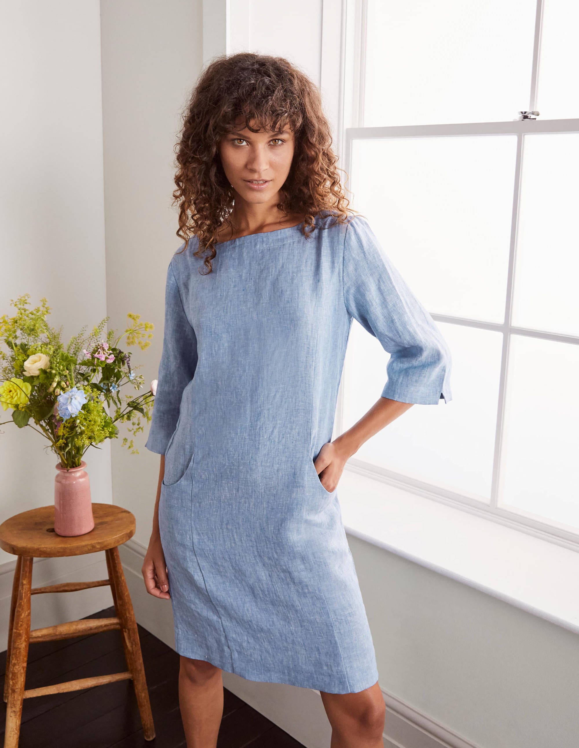 Laurie Linen Dress-Grey Blue Chambray - Image 4