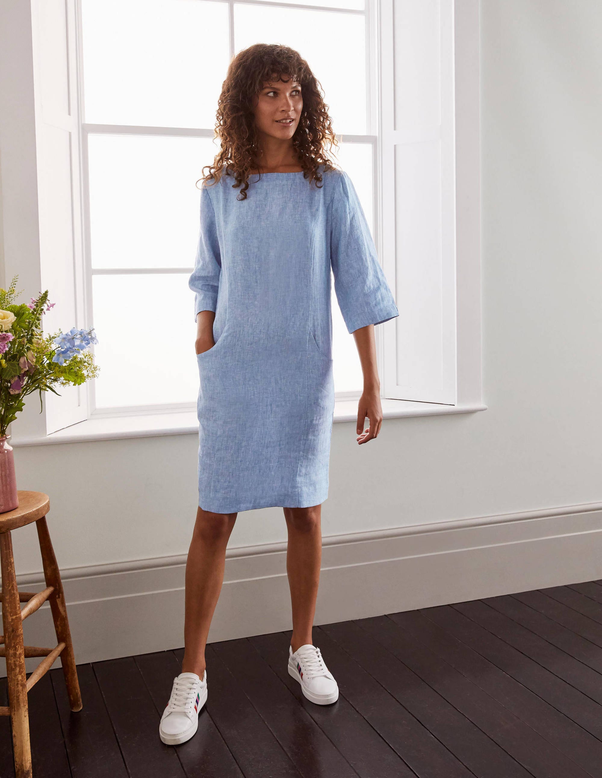 Laurie Linen Dress-Grey Blue Chambray - Image 1
