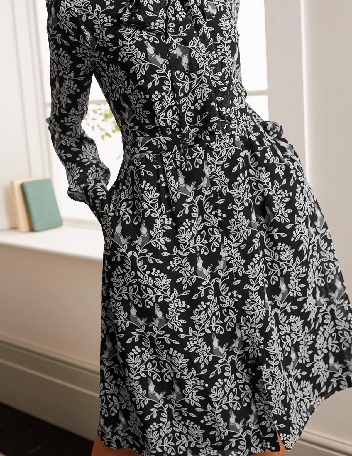 Sylvia Shirt Dress-Black, Parrot Paradise - Image 3