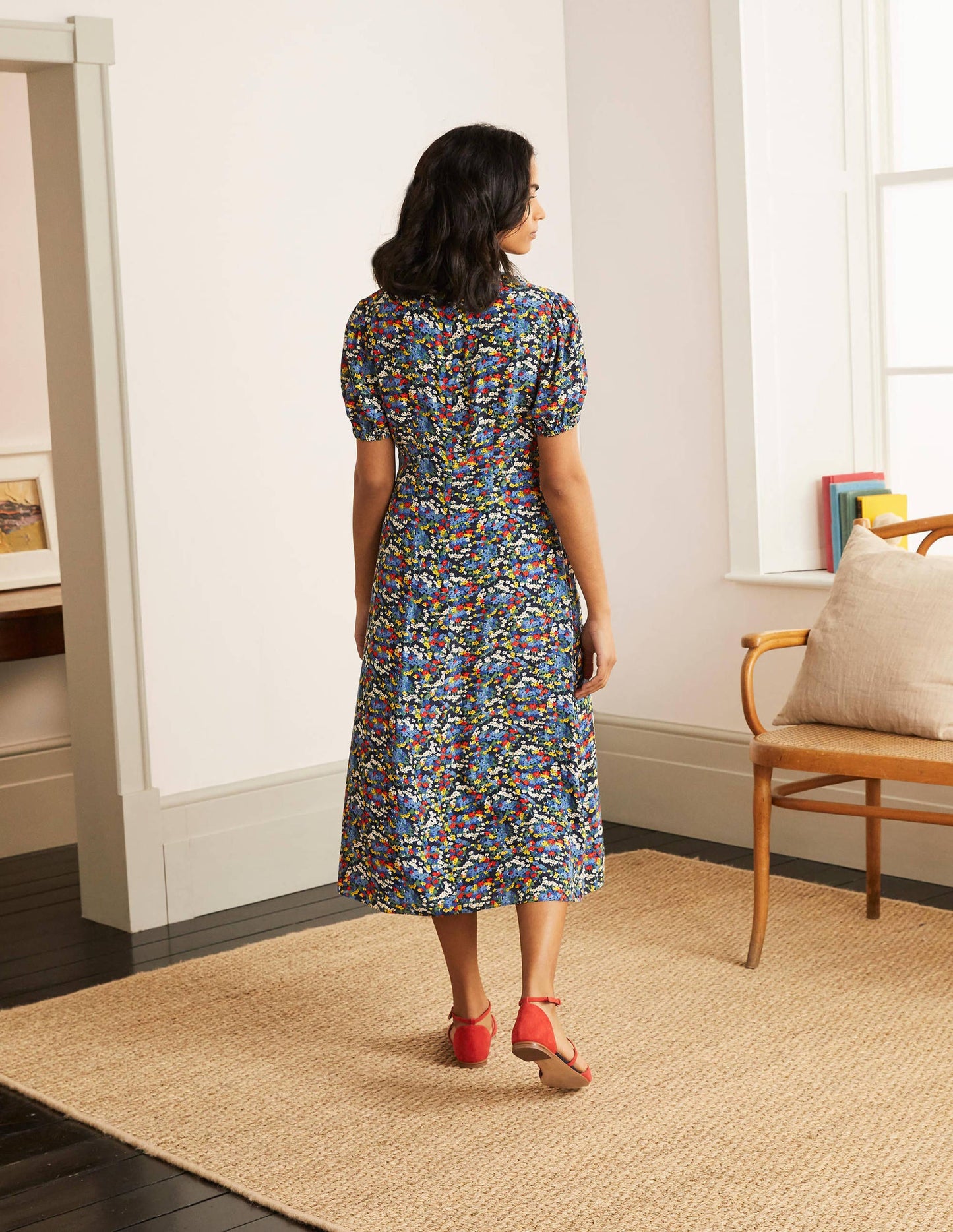 Tessa Midi Dress-French Navy/Broad Bean, Ditsy