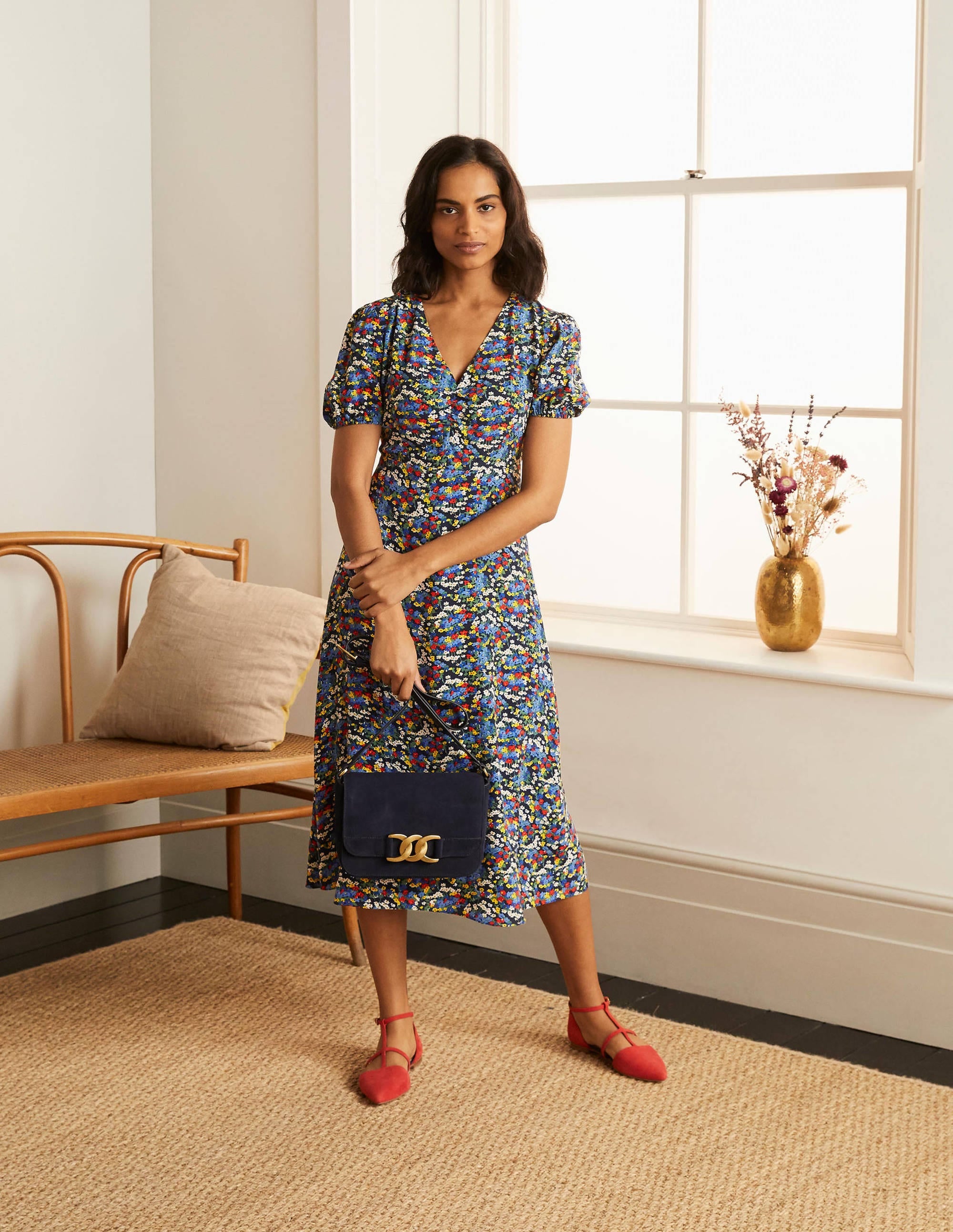 Tessa Midi Dress-French Navy/Broad Bean, Ditsy - Image 4
