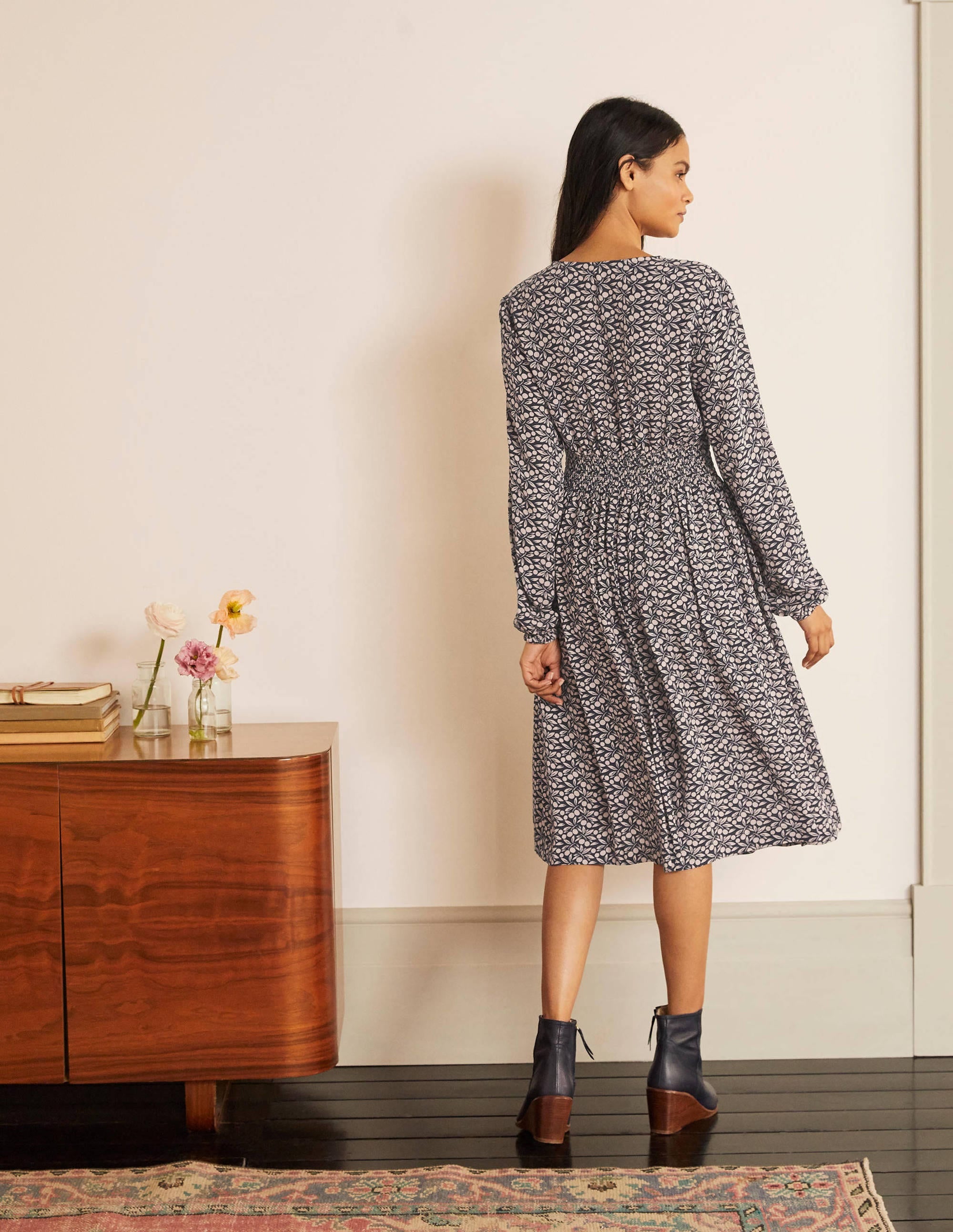 Susannah Smocked Dress-Navy, Berry Branch - Image 2