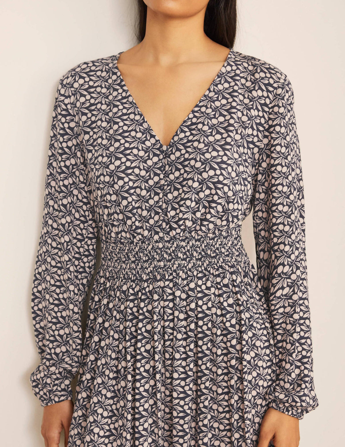 Susannah Smocked Dress-Navy, Berry Branch - Image 3