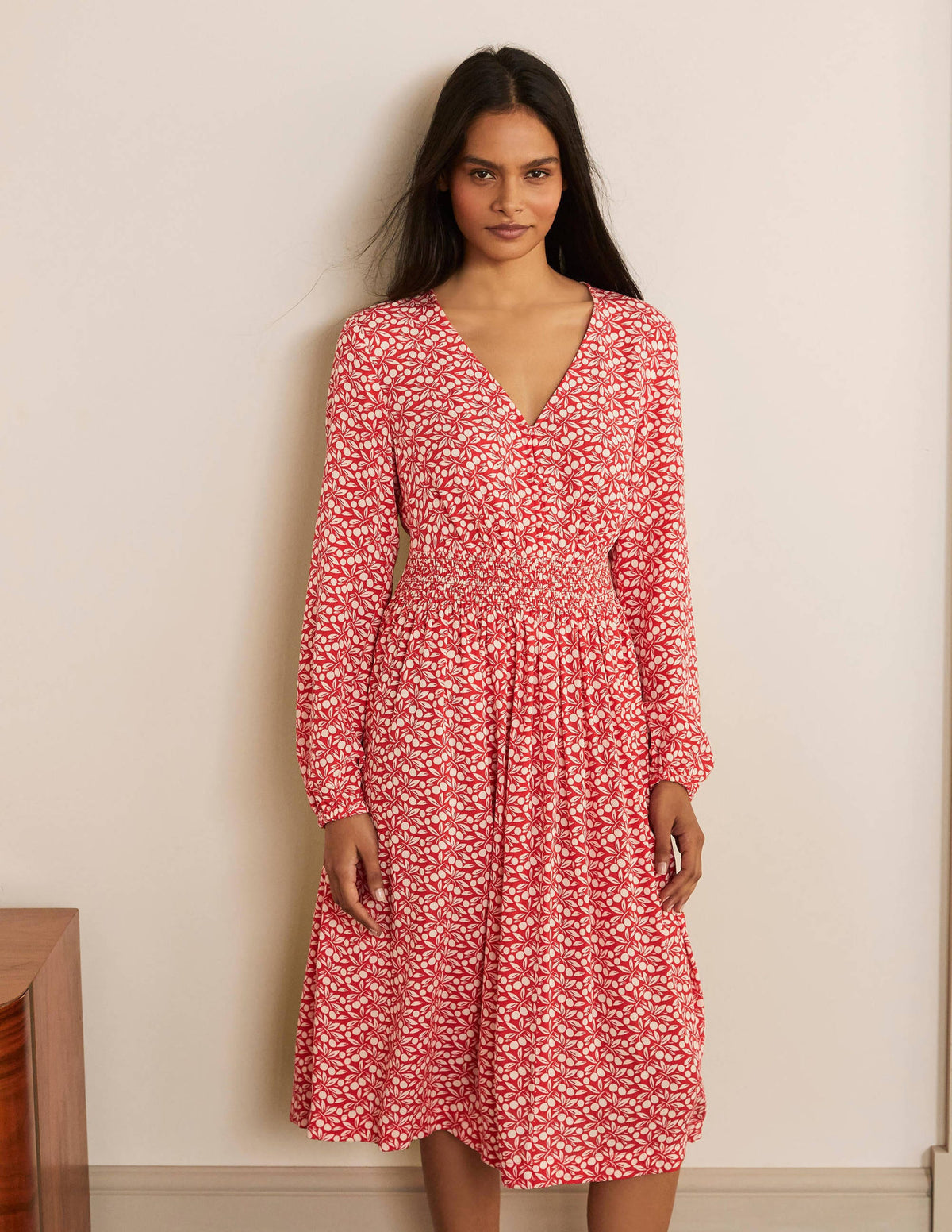 Susannah Smocked Dress-Cherry Red, Berry Branch - Image 5