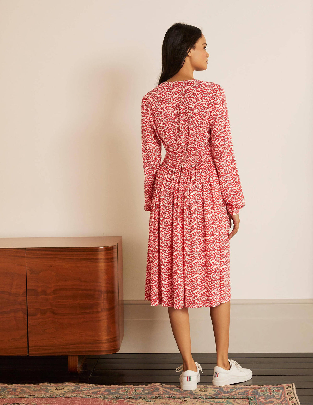 Susannah Smocked Dress-Cherry Red, Berry Branch - Image 2
