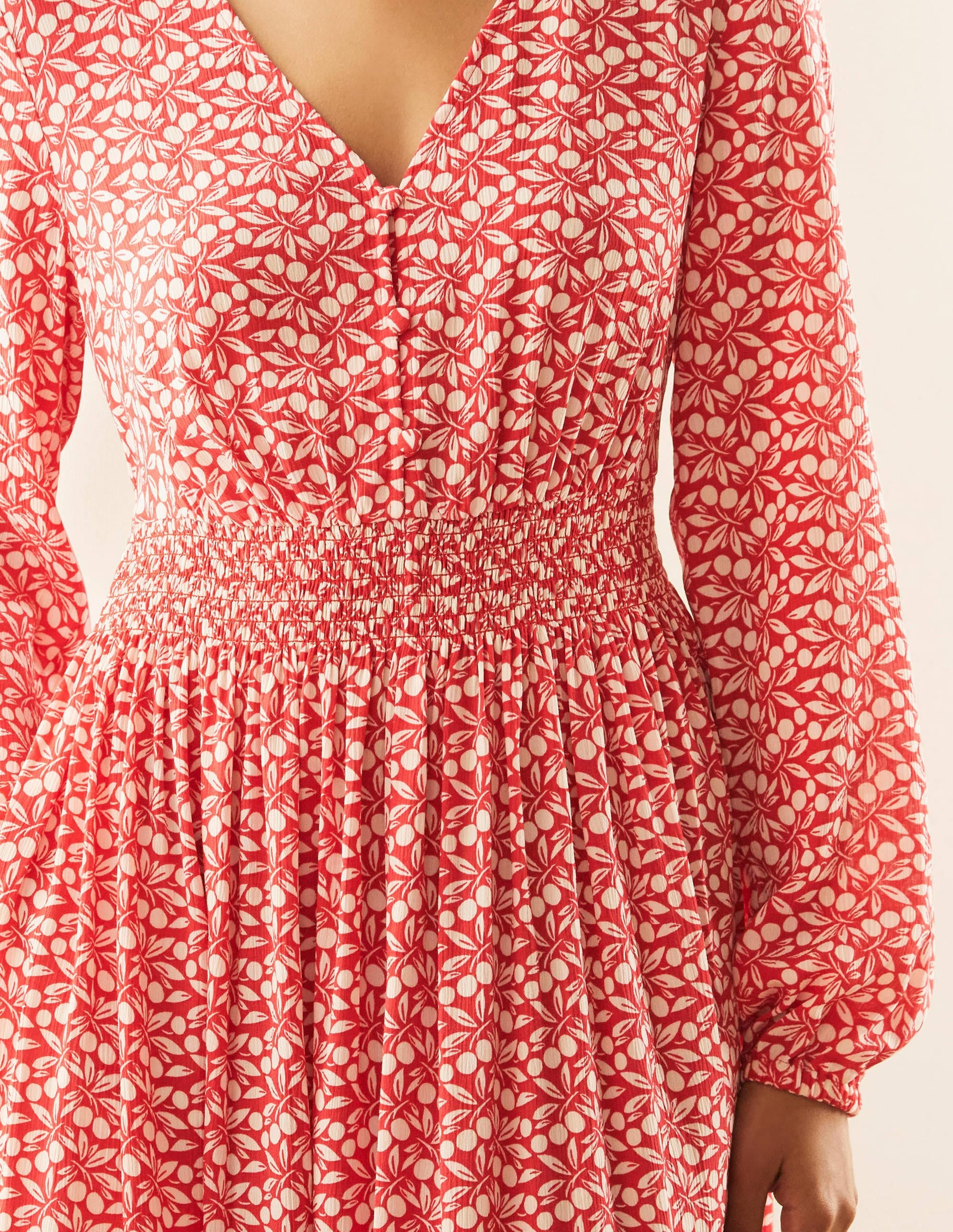 Susannah Smocked Dress-Cherry Red, Berry Branch - Image 3