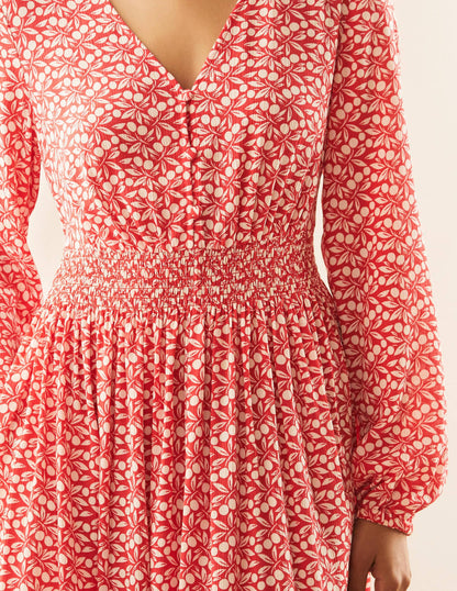 Susannah Smocked Dress-Cherry Red, Berry Branch-3