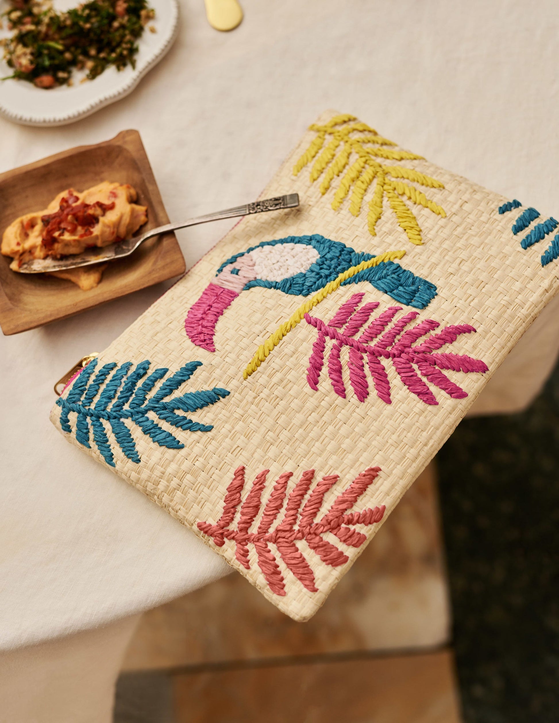 Embroidered Raffia Keepsake-Natural Toucan-4