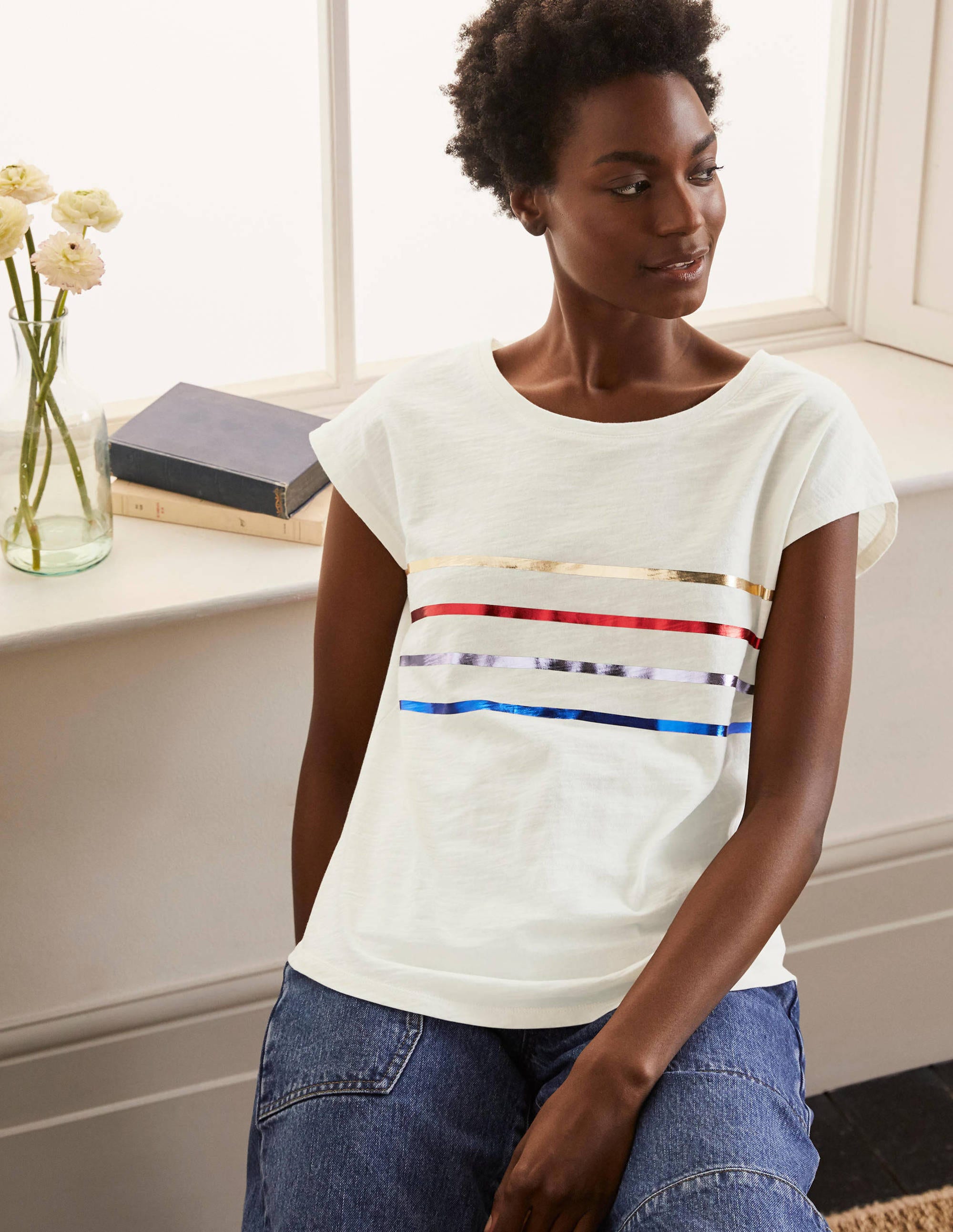 Robyn Jersey Tee-Rainbow Foil Stripe - Image 1