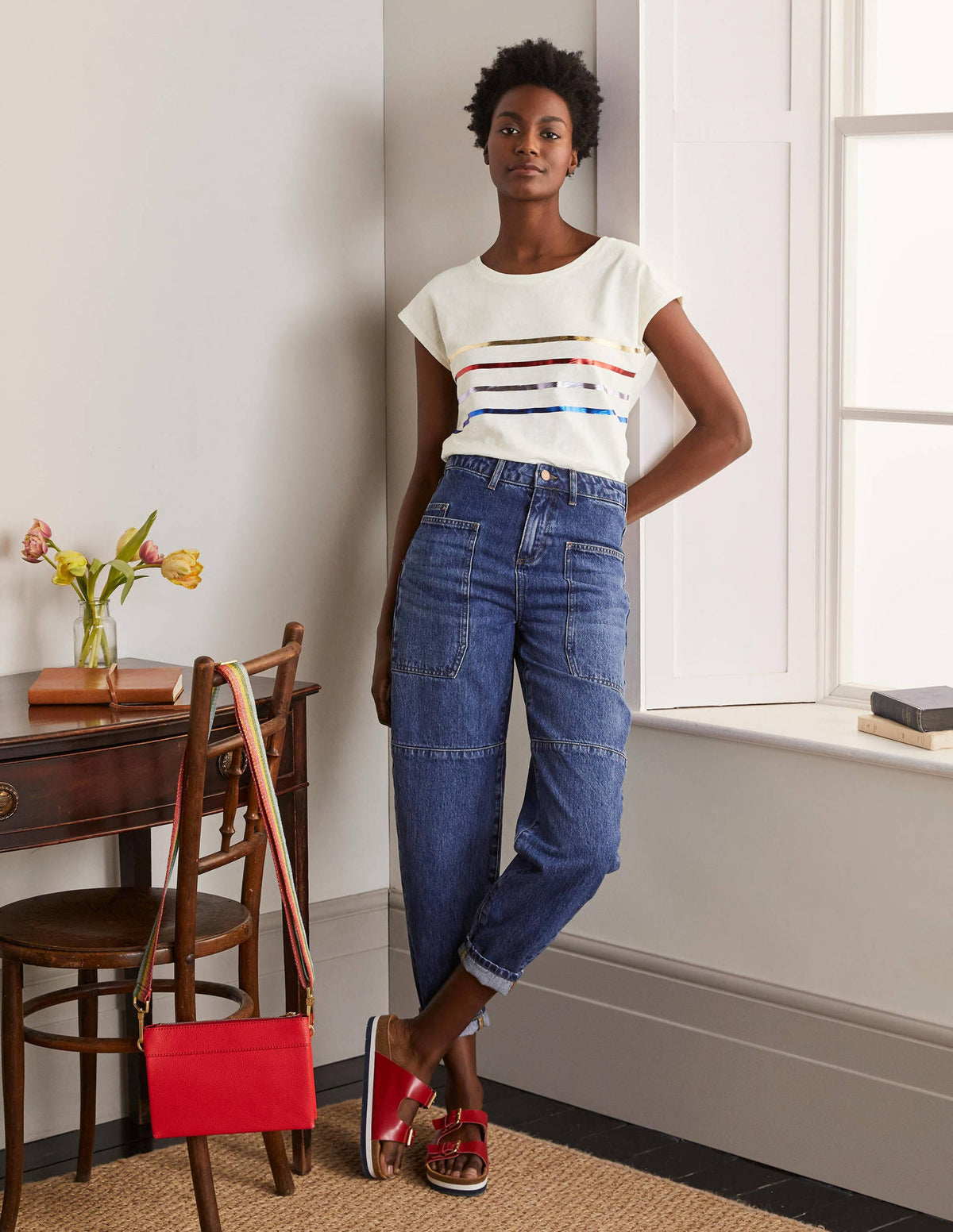 Robyn Jersey Tee-Rainbow Foil Stripe - Image 2