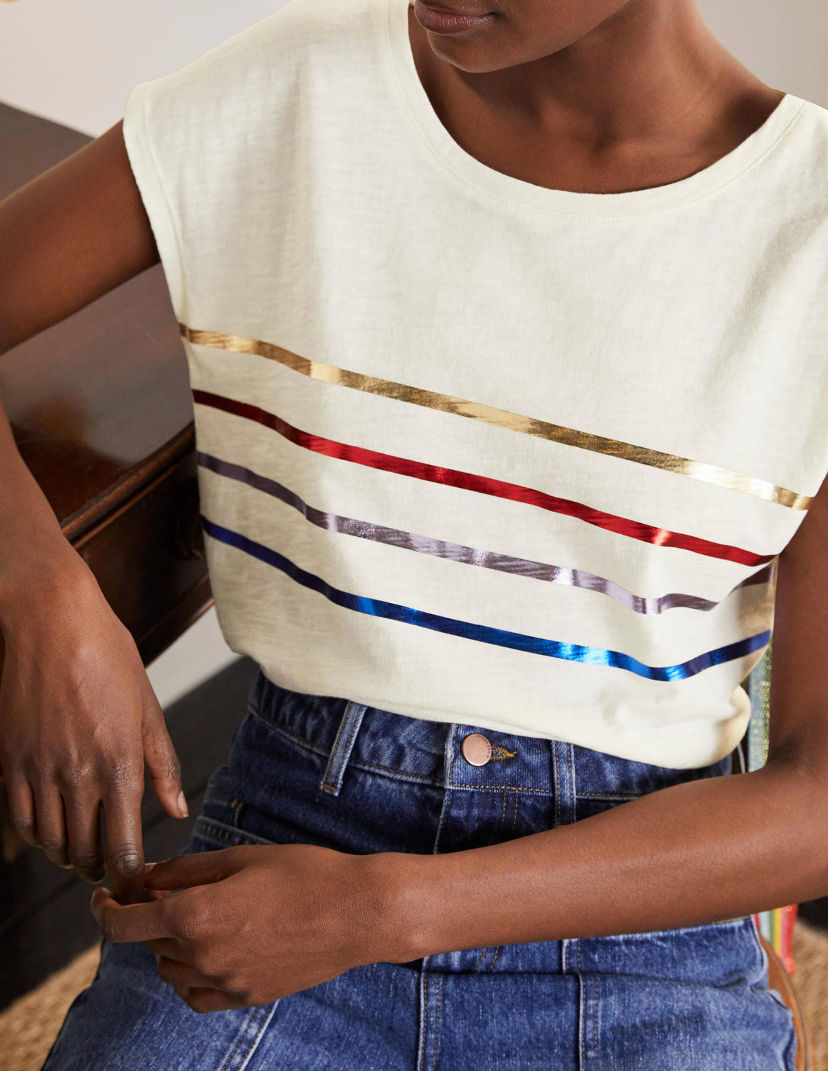 Robyn Jersey Tee-Rainbow Foil Stripe - Image 4