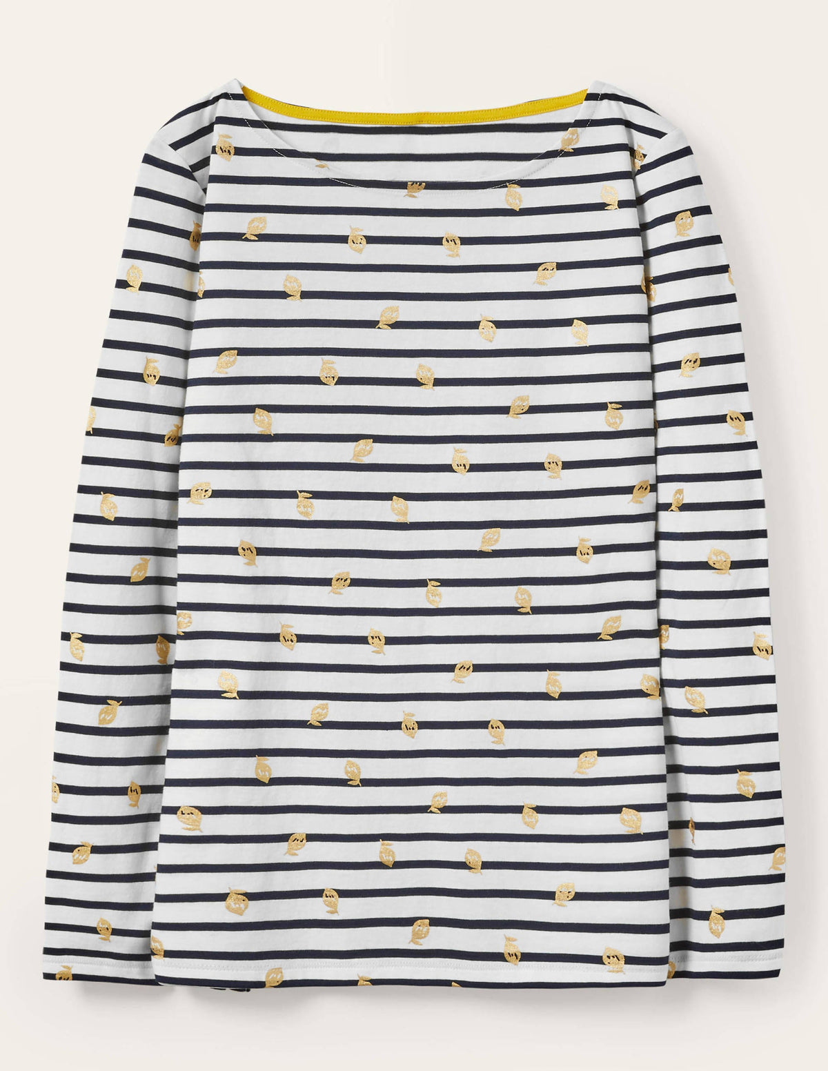 Long Sleeve Breton Top-Ivory/ Navy, Foil Lemons - Image 6