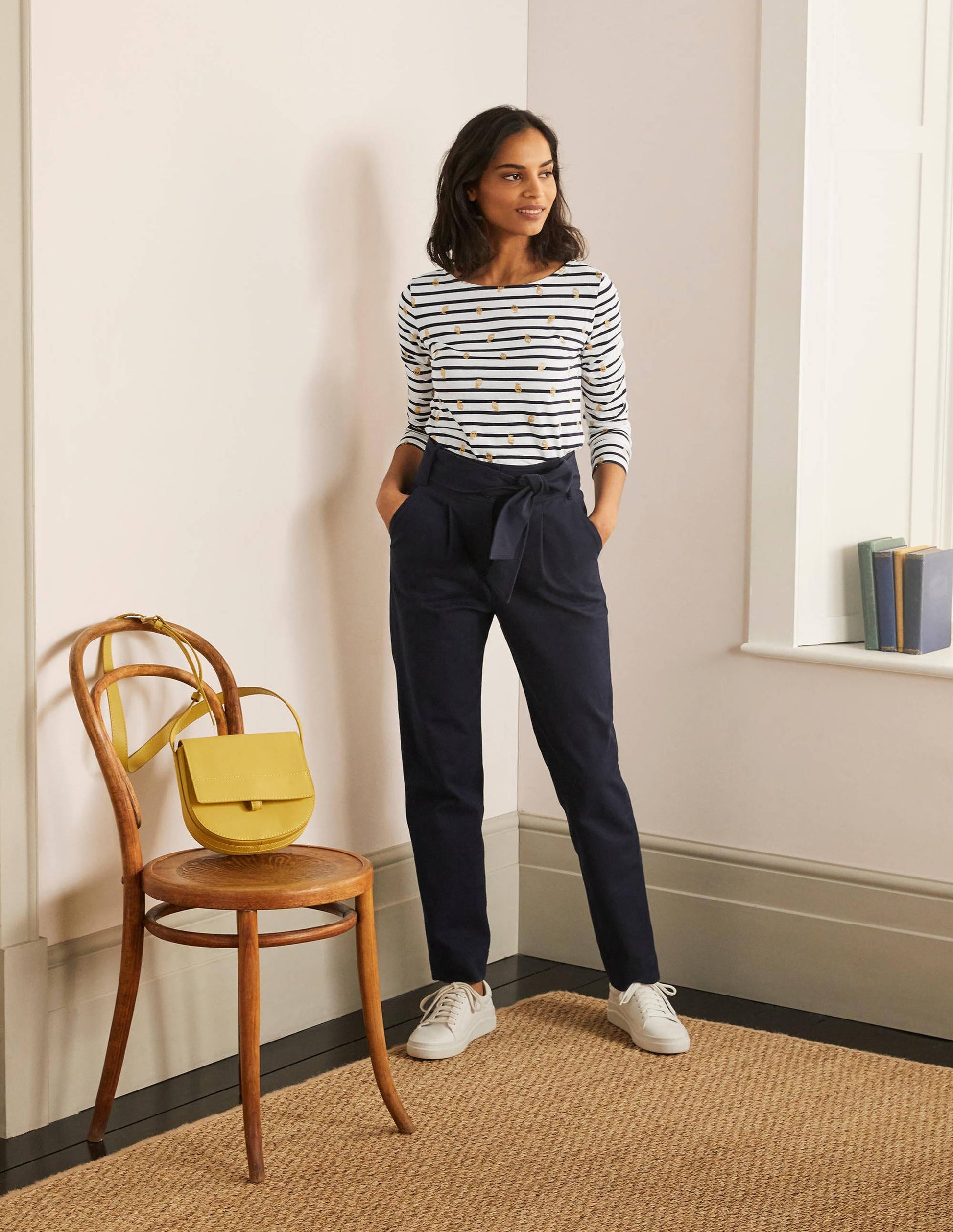 Long Sleeve Breton Top-Ivory/ Navy, Foil Lemons-2