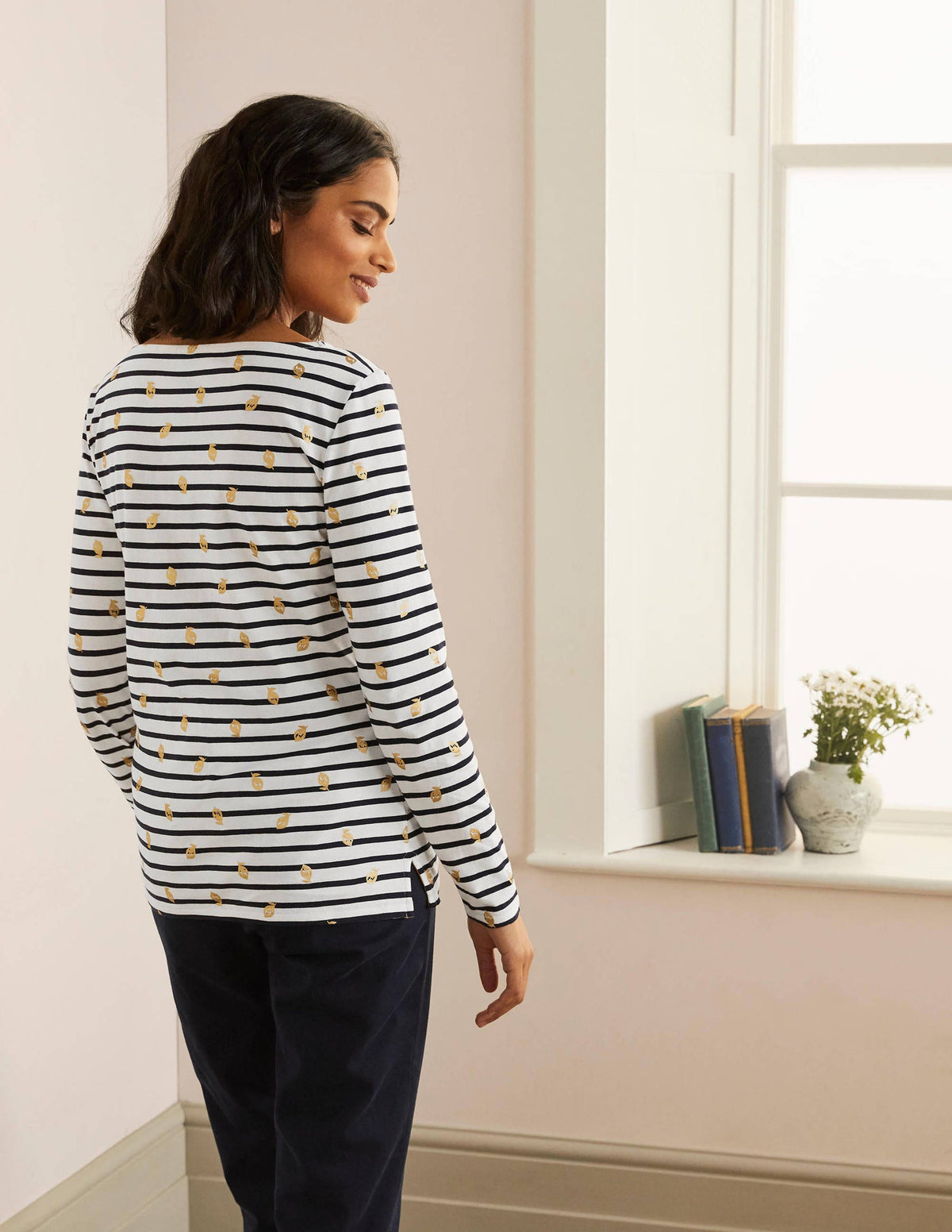 Long Sleeve Breton Top-Ivory/ Navy, Foil Lemons-3