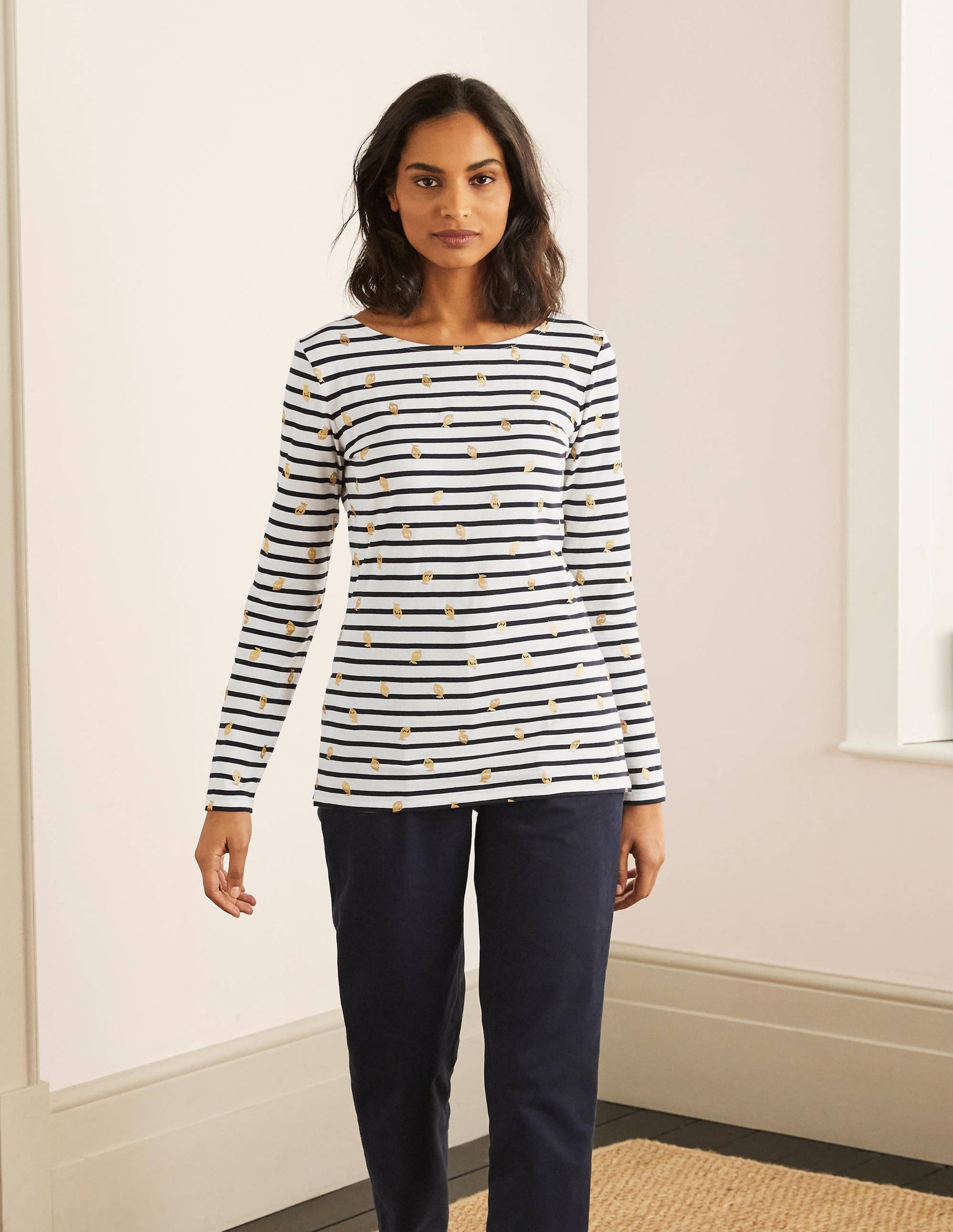 Long Sleeve Breton Top-Ivory/ Navy, Foil Lemons-5