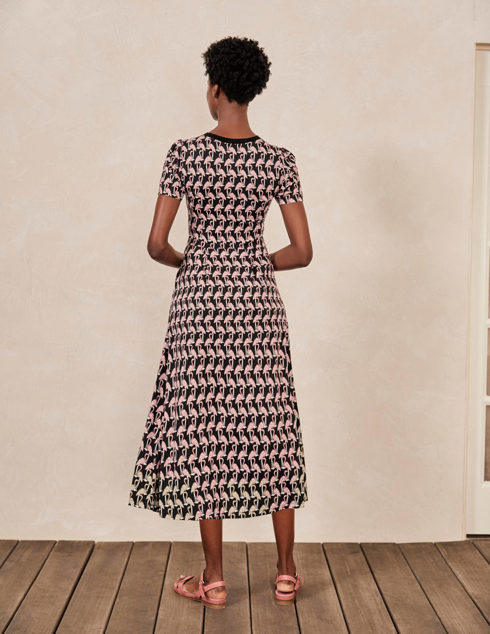 Lucinda Jersey Midi Dress-Black, Tropical Flamingo - Image 3