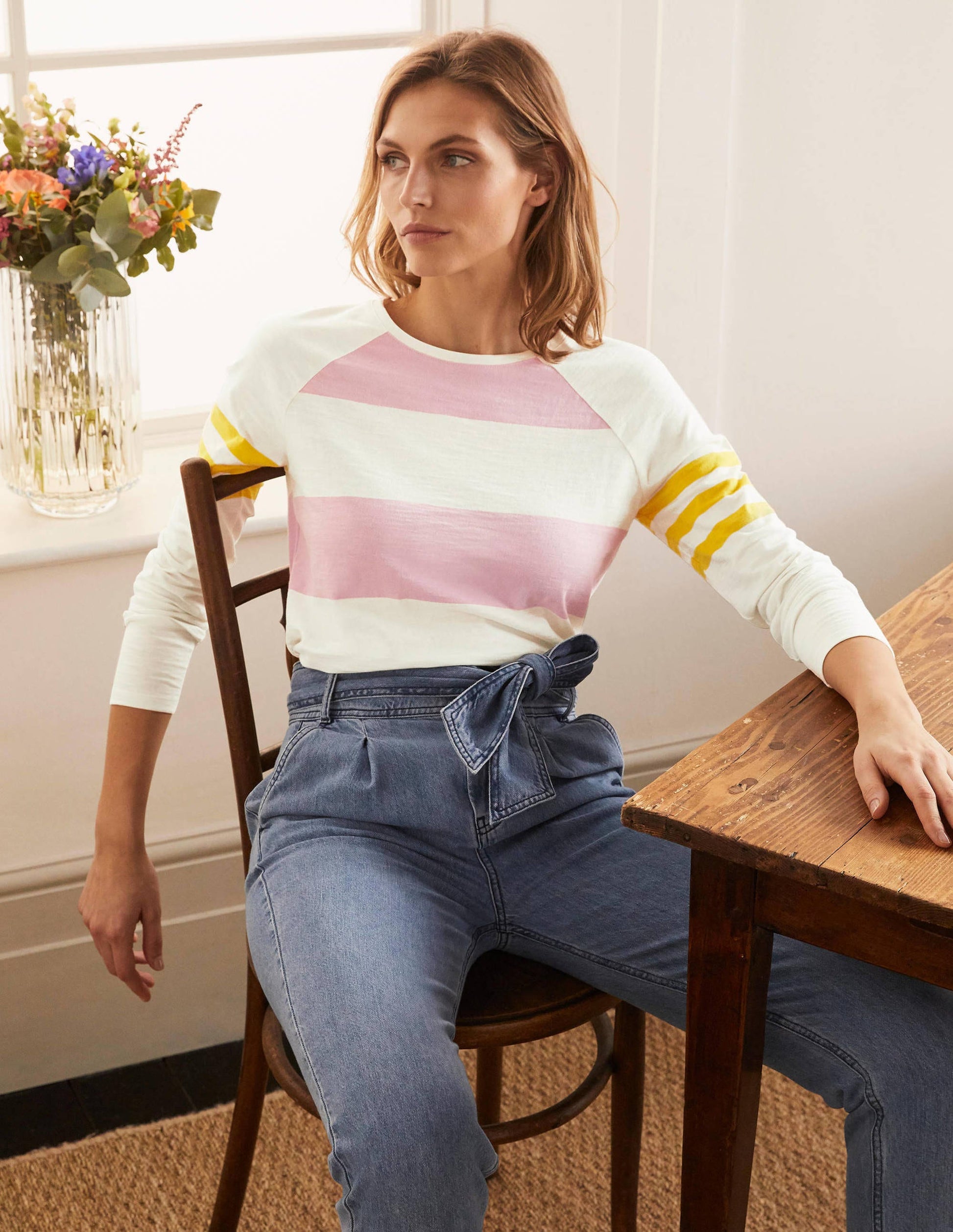 Lorna Baseball Top-Soft Peony and Ivory-1