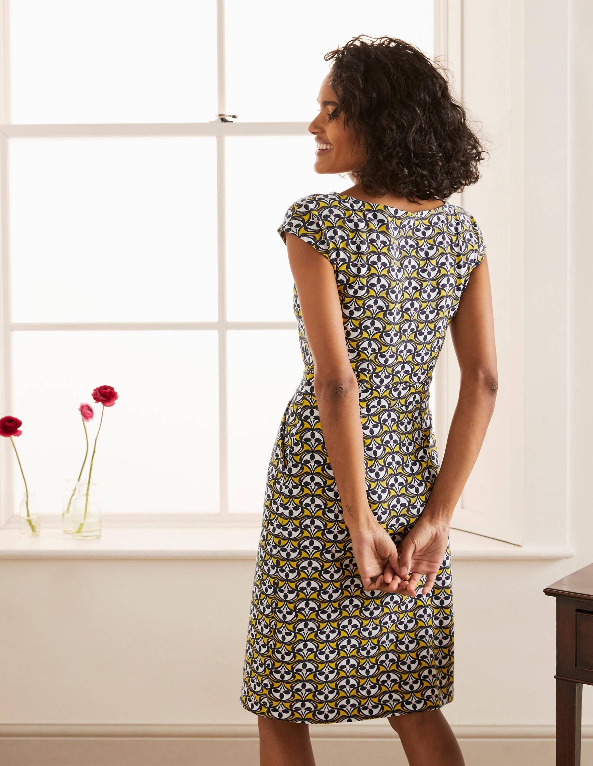 Florrie Jersey Dress-Chartreuse, Floral Fan - Image 3