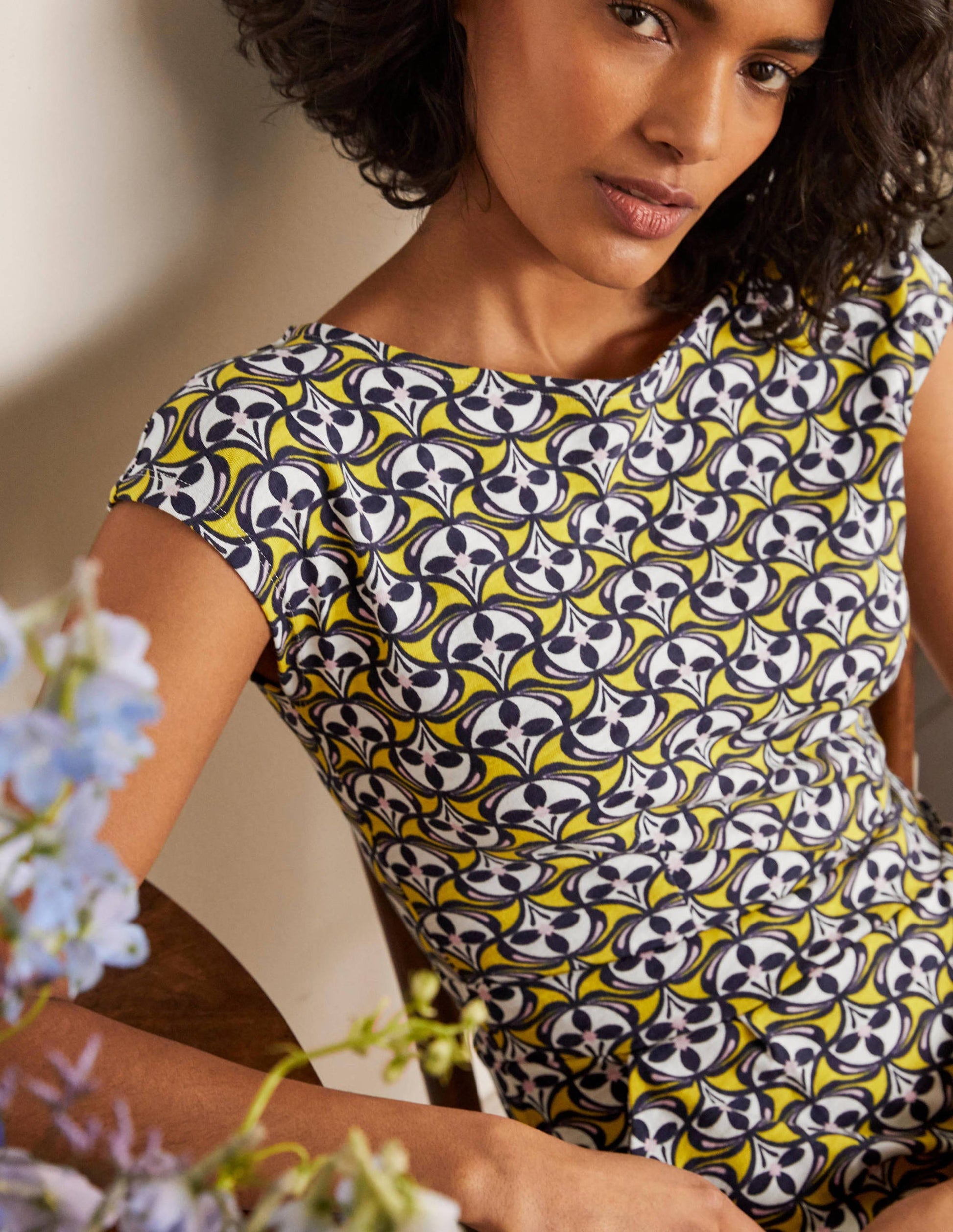 Florrie Jersey Dress-Chartreuse, Floral Fan-4