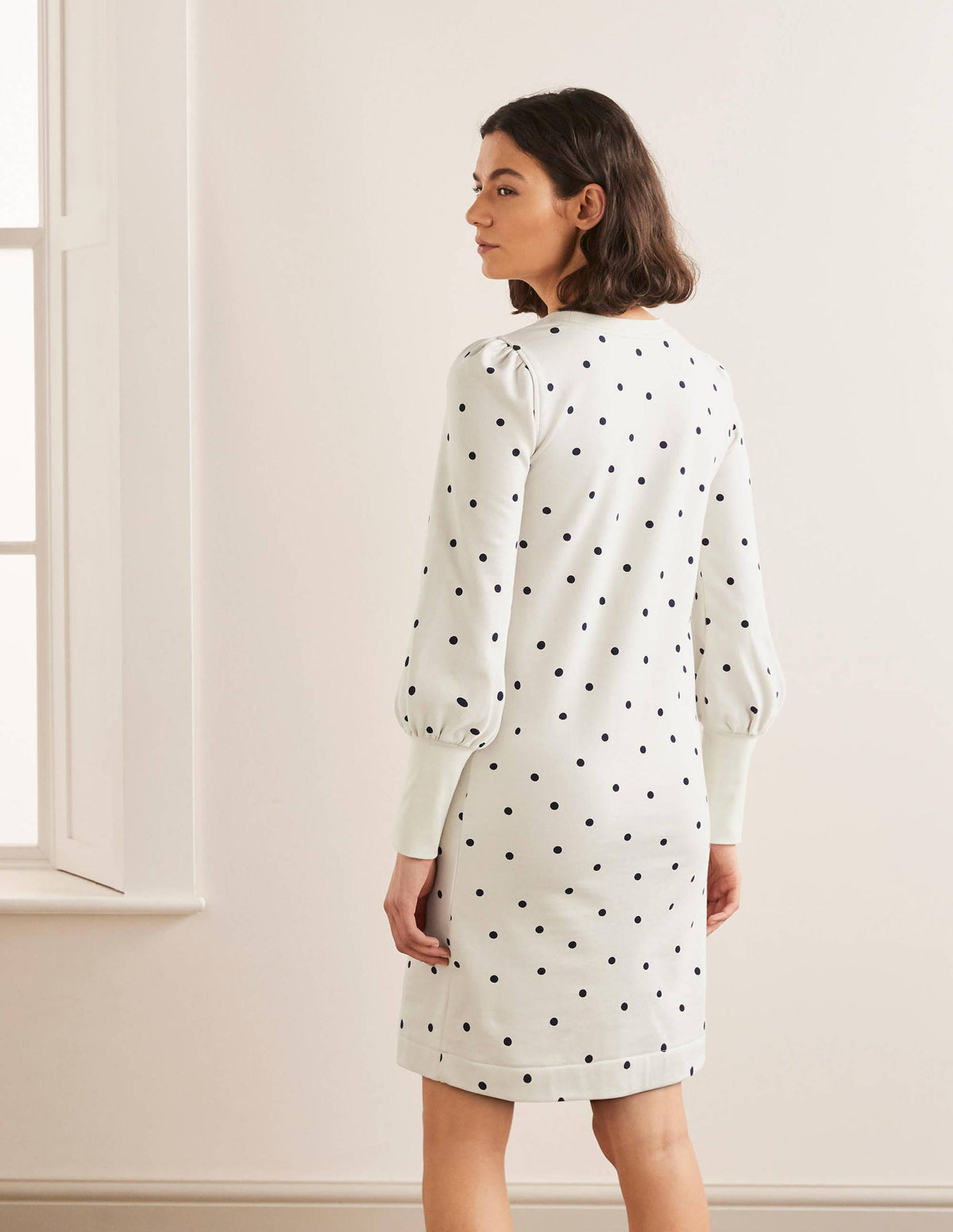 Romona Sweatshirt Dress-Ivory and Navy, Polka - Image 3
