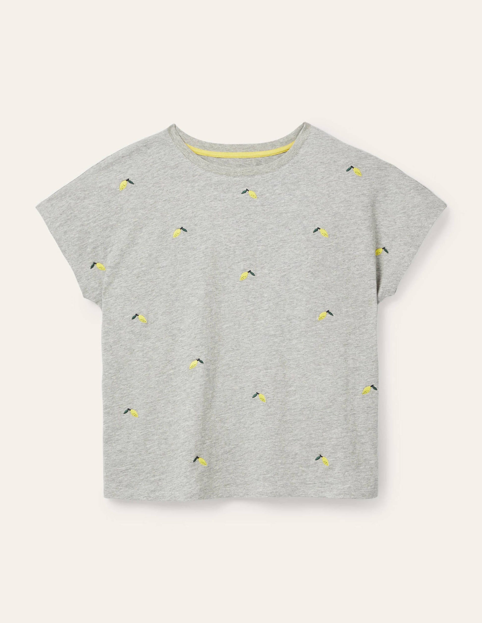 Lena Embroidered Jersey Tee-Grey Marl, Embroidered Lemons-5
