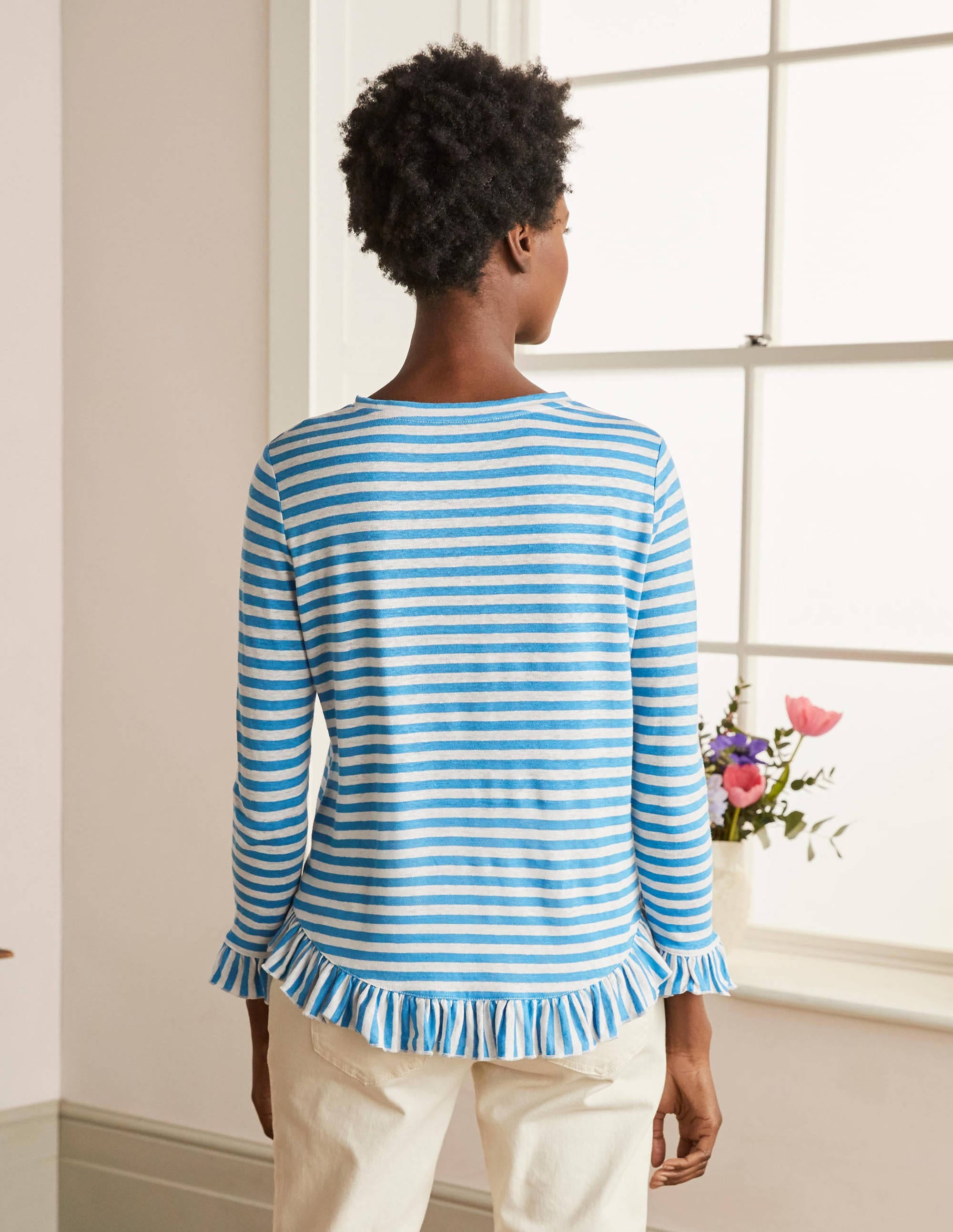 Dorothy Linen Jersey Top-Moroccan Blue/ Ivory - Image 3