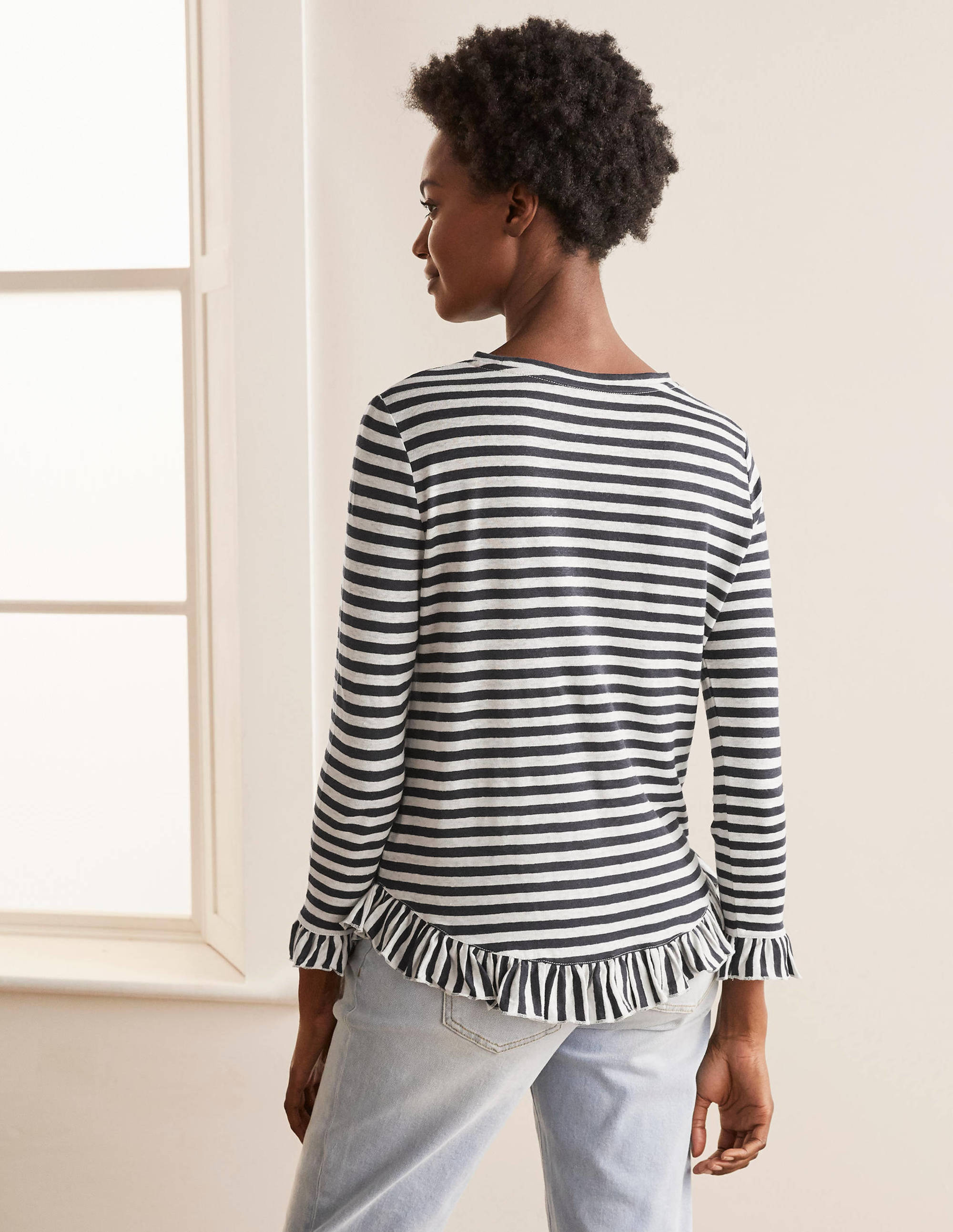 Dorothy Linen Jersey Top-Navy/ Ivory - Image 3