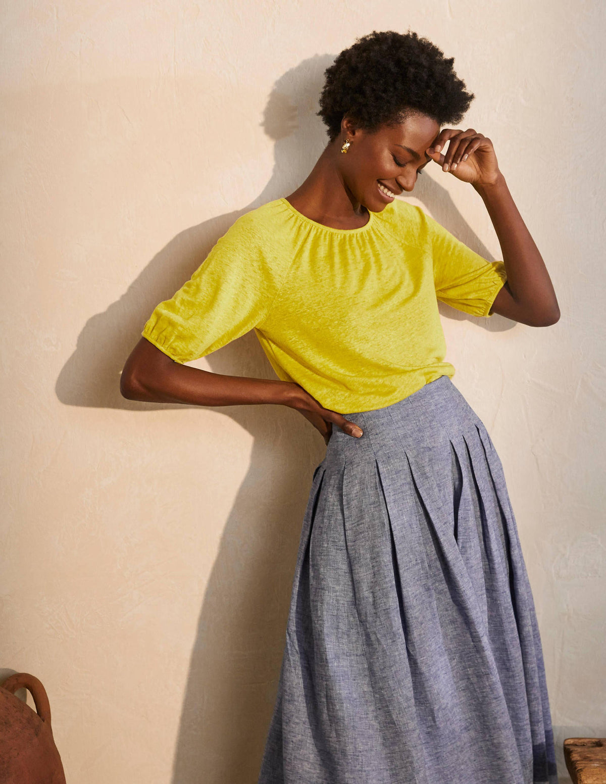 Tabitha Linen Jersey Top-Chartreuse - Image 1