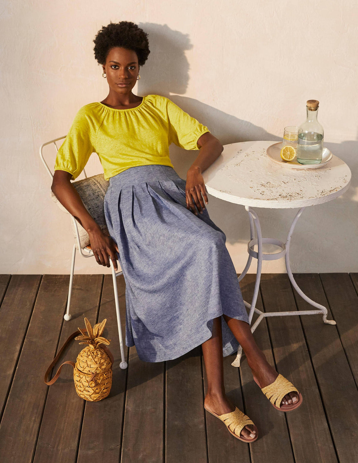 Tabitha Linen Jersey Top-Chartreuse - Image 2