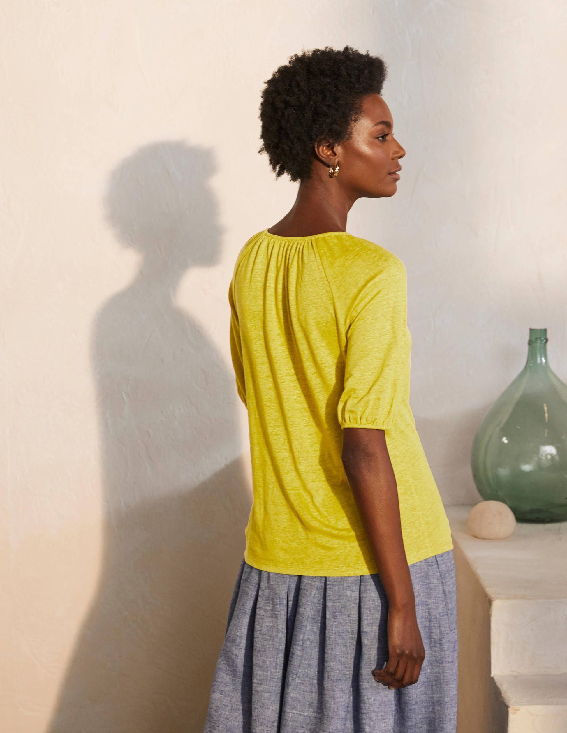 Tabitha Linen Jersey Top-Chartreuse-3