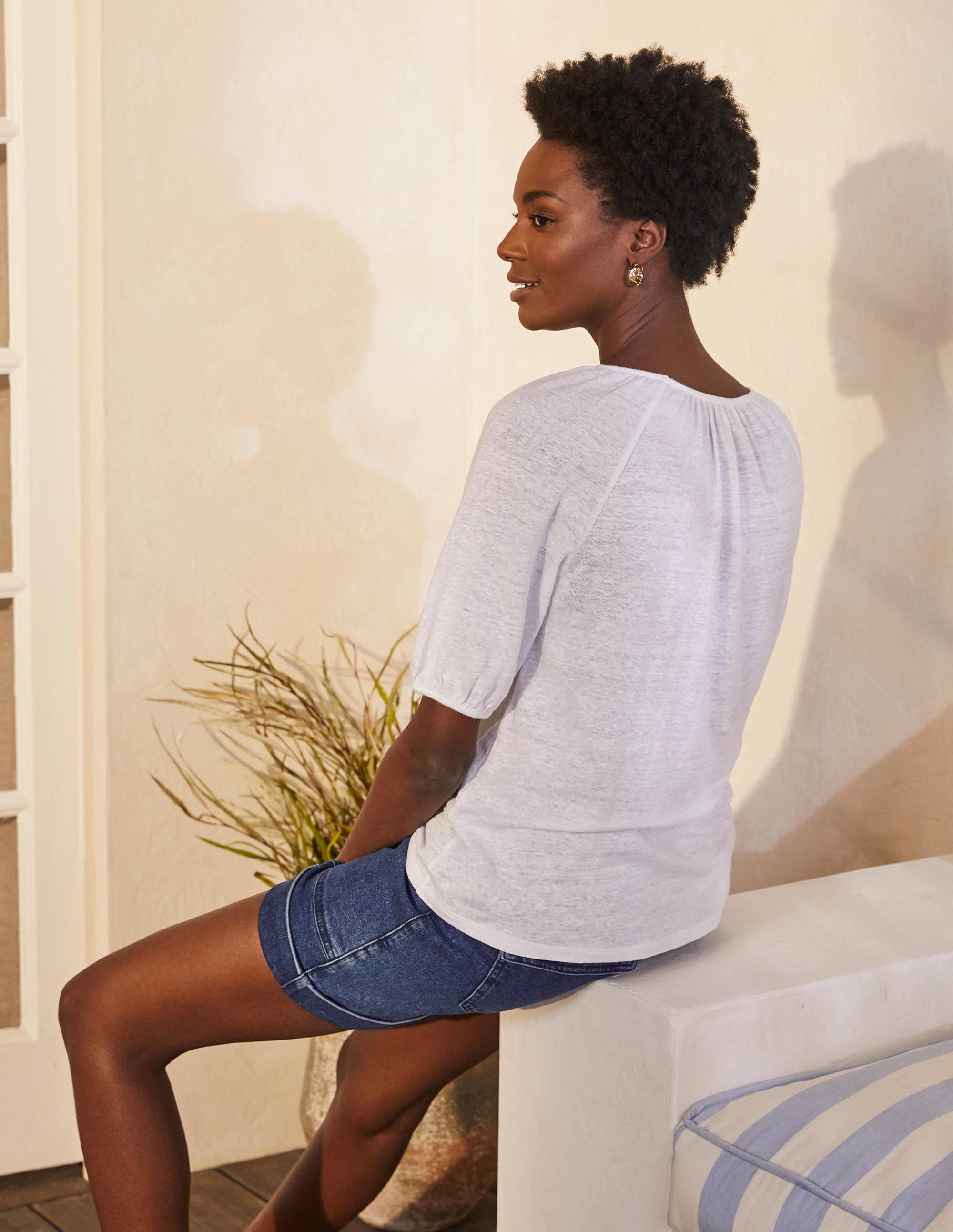 Tabitha Linen Jersey Top-White - Image 3