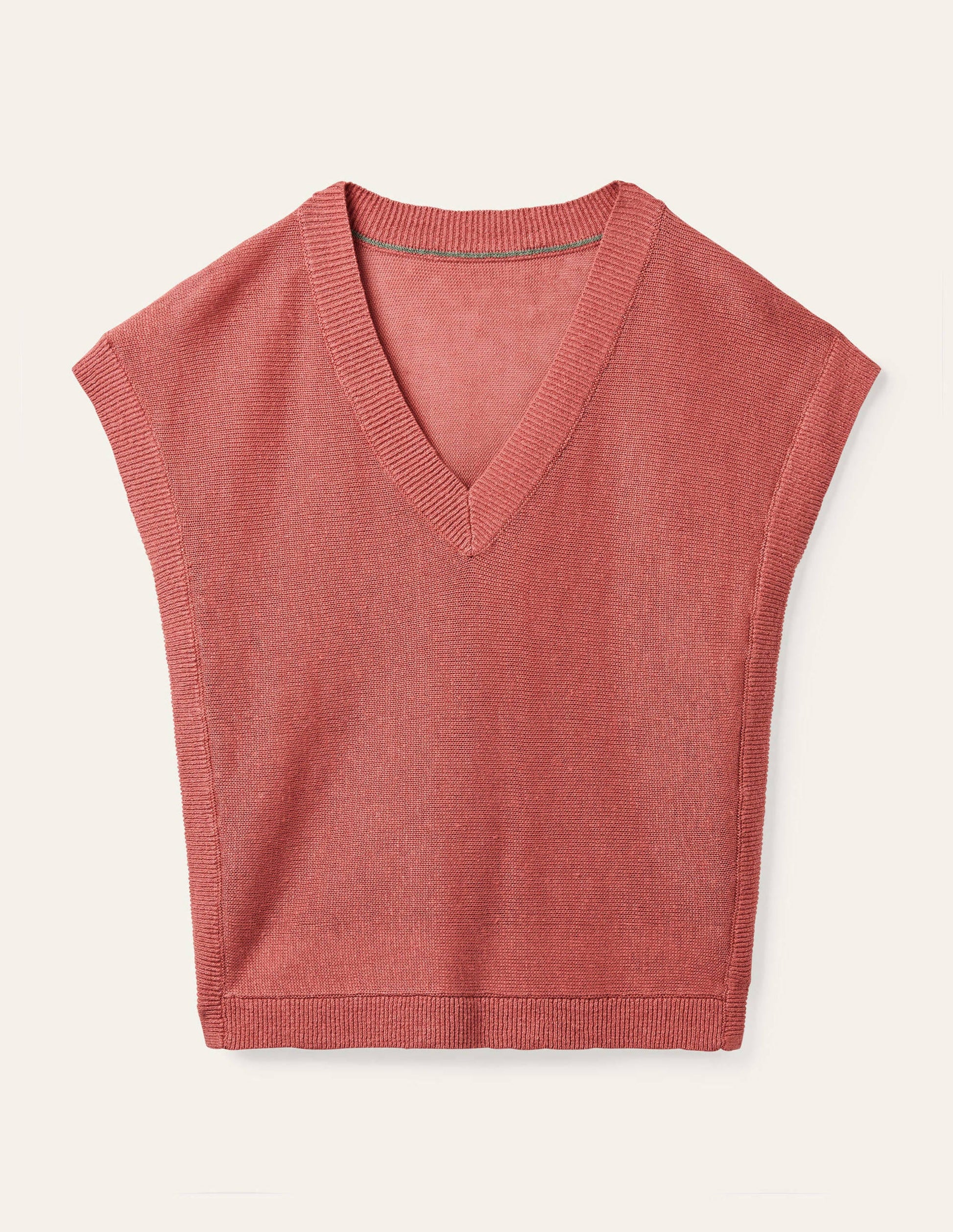 Anglesey Ribbed Linen Tee-Dusty Red-6