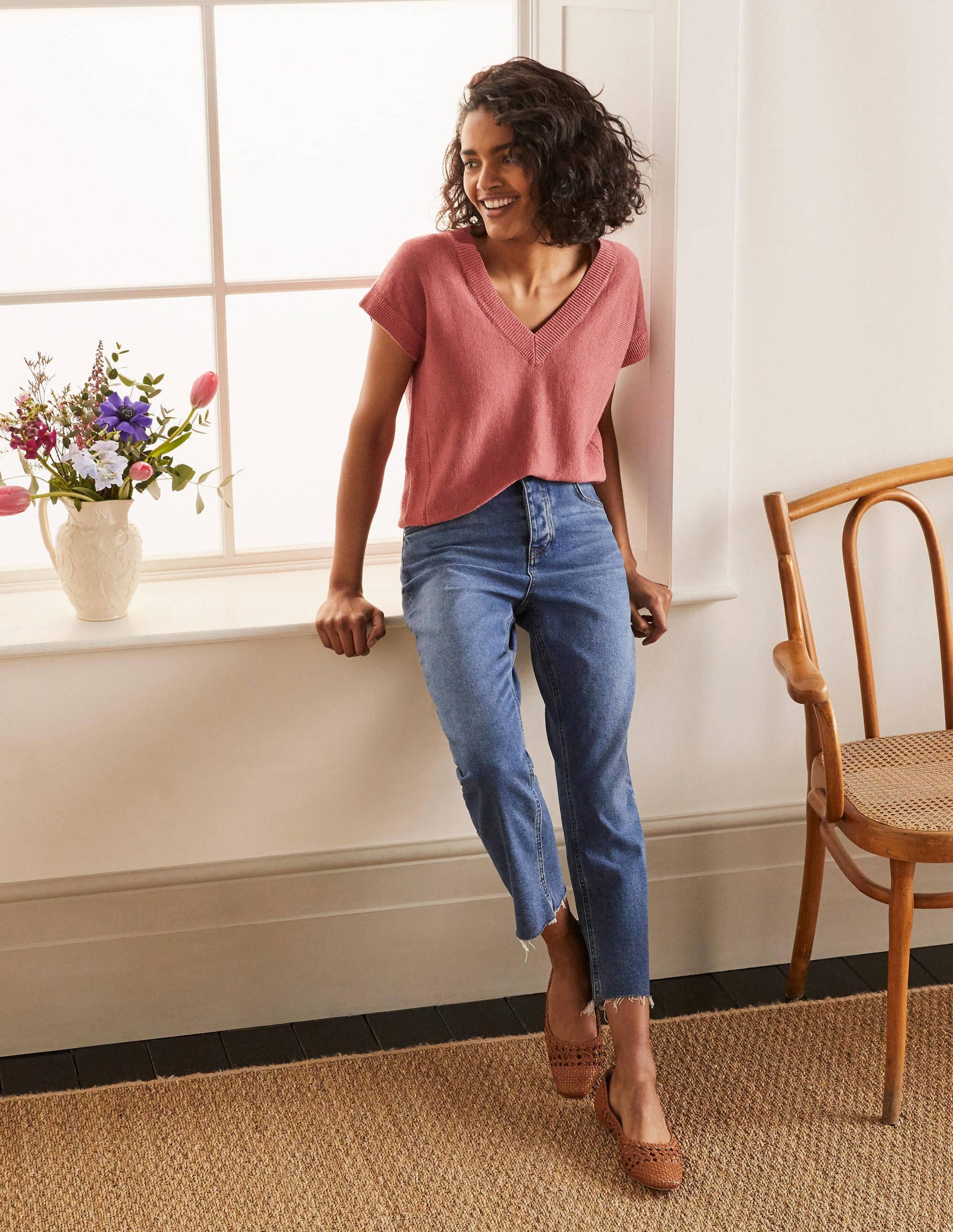 Anglesey Ribbed Linen Tee-Dusty Red-2