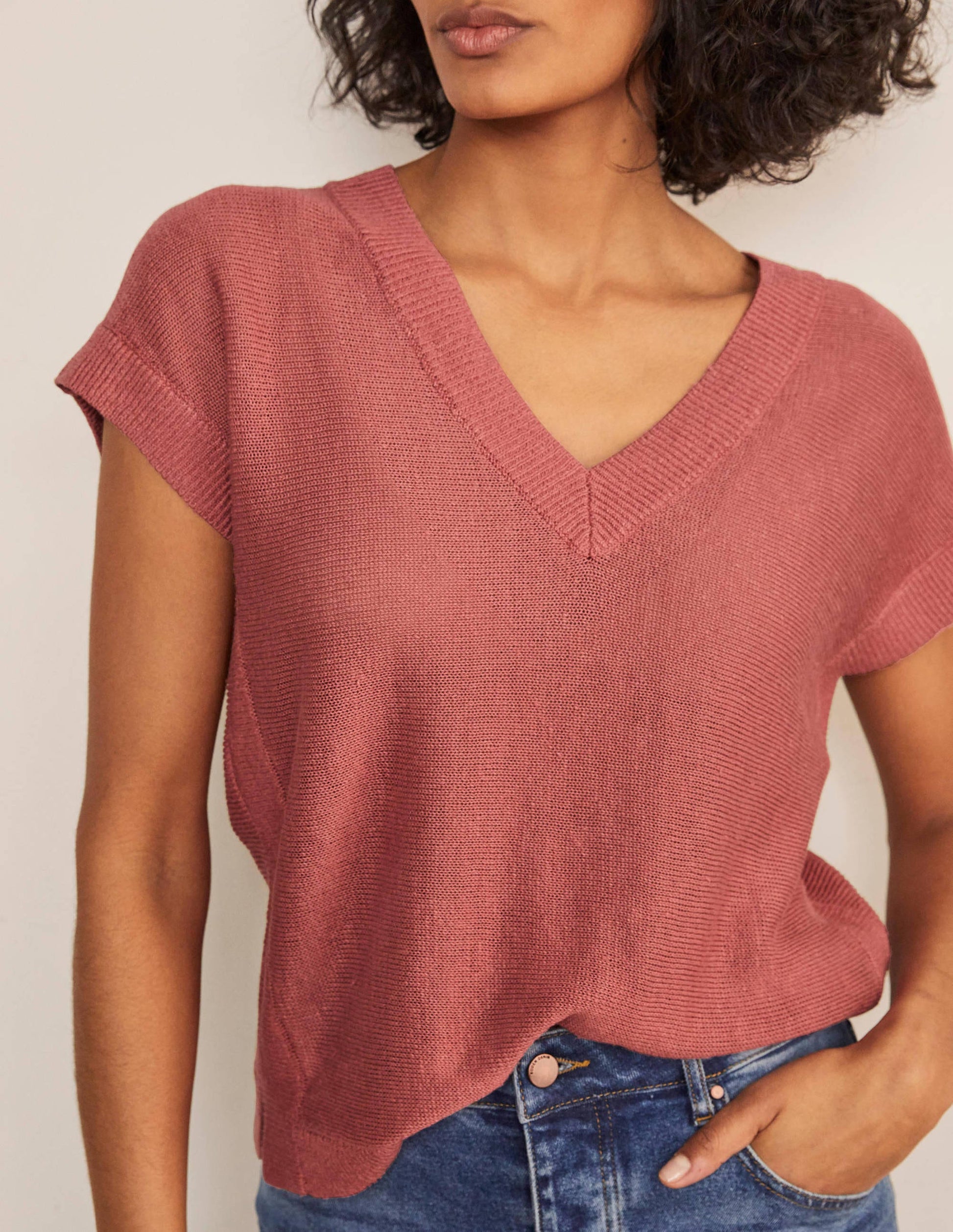 Anglesey Ribbed Linen Tee-Dusty Red-4