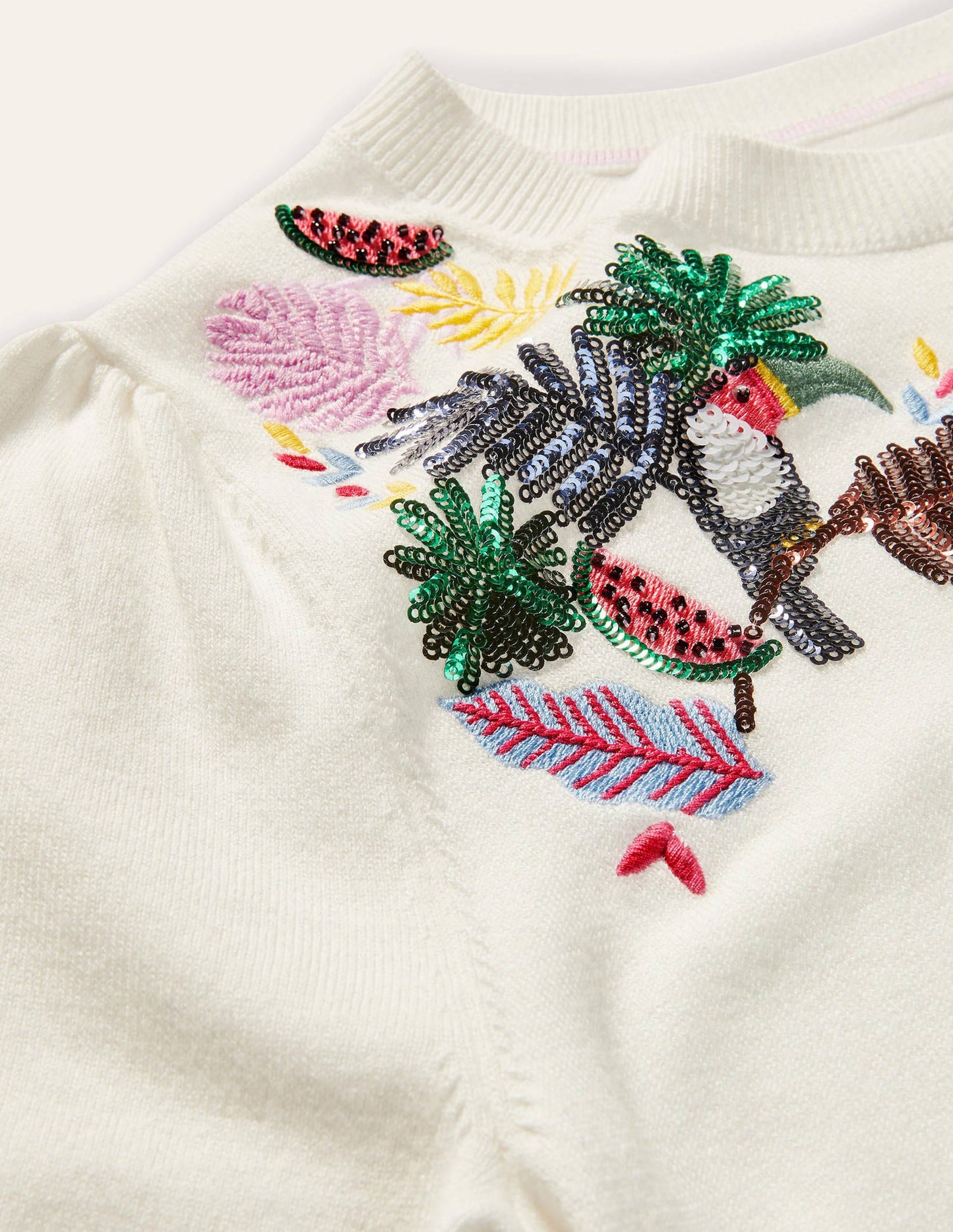 Belsay Embroidered Knitted Tee-Ivory