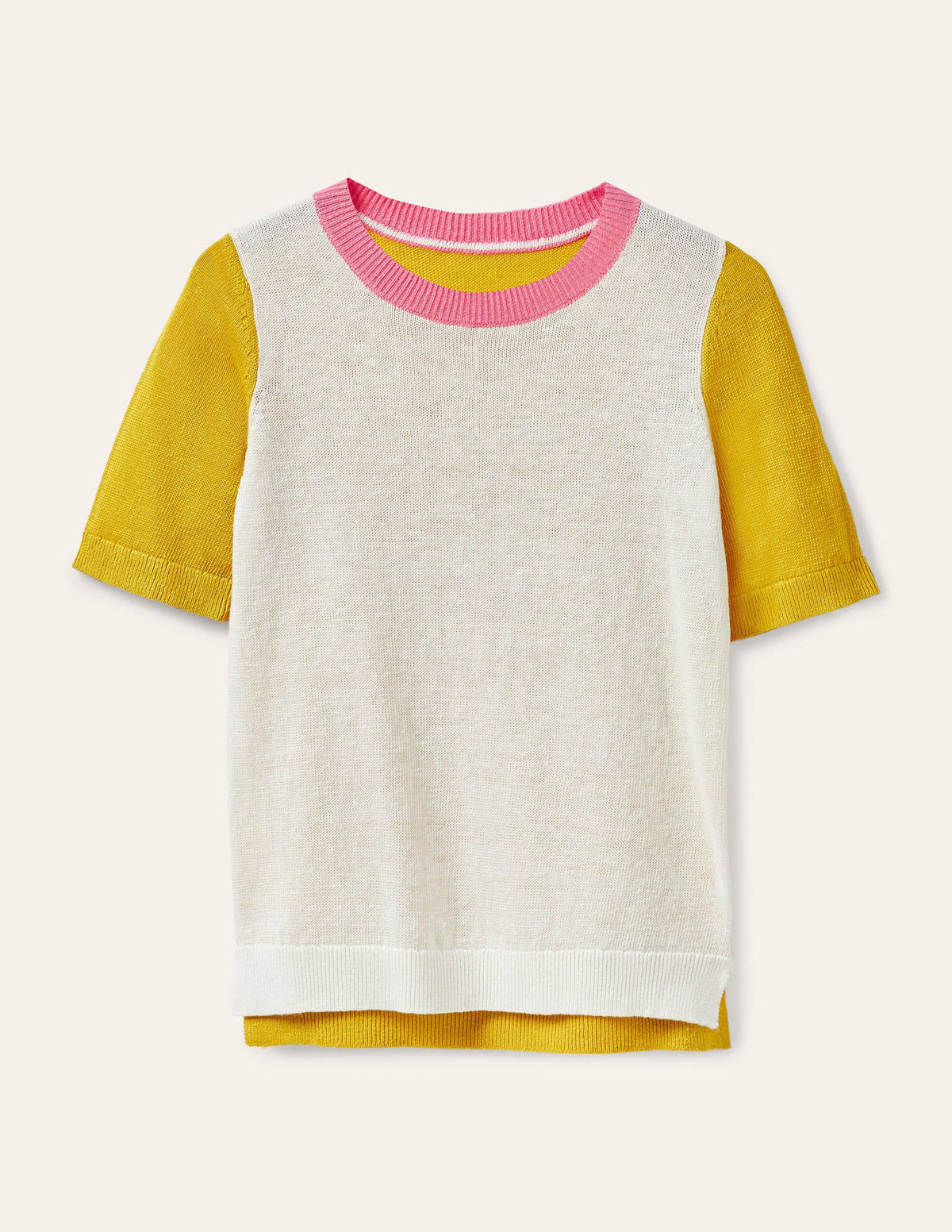 Askerton Linen Knitted Tee-Daffodil Colourblock - Image 6