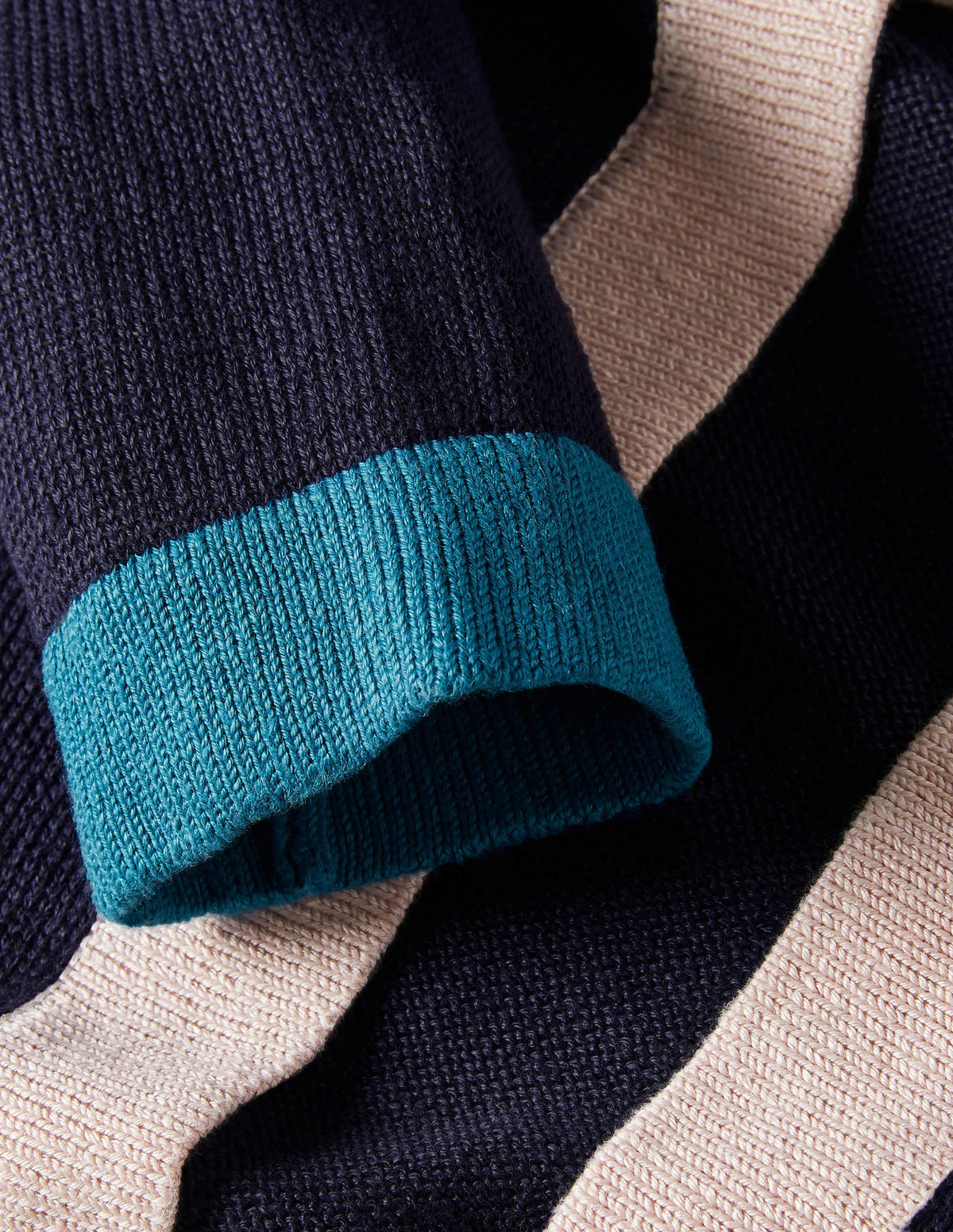 Stripe Trim Linen Cardigan-Navy Colourblock - Image 5