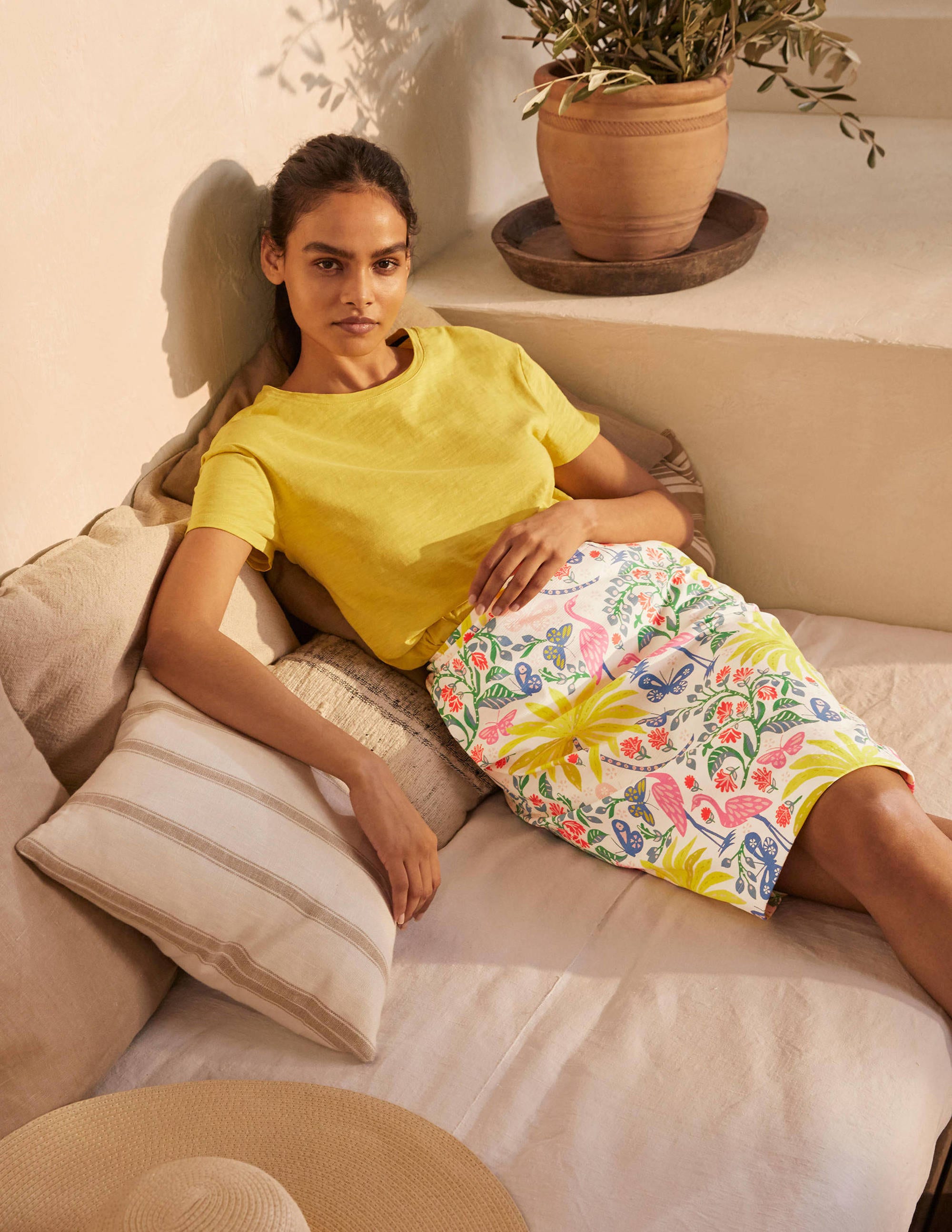 Gabriella Pencil Skirt-Ivory, Tropical Charm - Image 5
